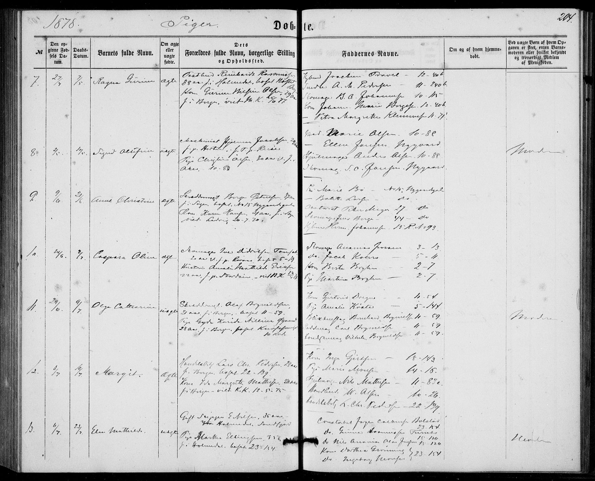 Fødselsstiftelsens sokneprestembete, ført av overlegen*, SAB/-: Parish register (official) no. A 1, 1863-1883, p. 204