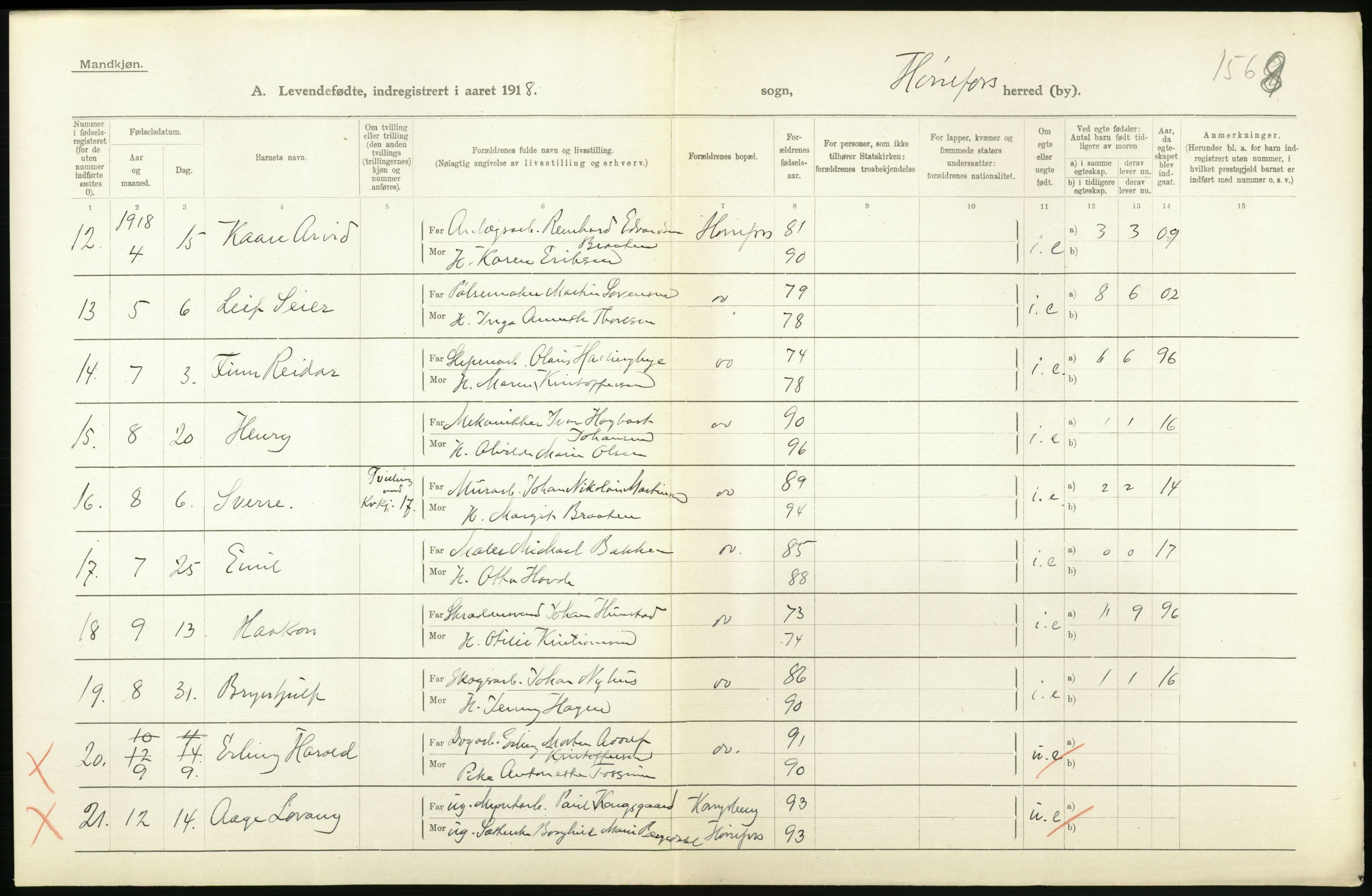 Statistisk sentralbyrå, Sosiodemografiske emner, Befolkning, RA/S-2228/D/Df/Dfb/Dfbh/L0018: Buskerud fylke: Levendefødte menn og kvinner. Bygder og byer., 1918, p. 236