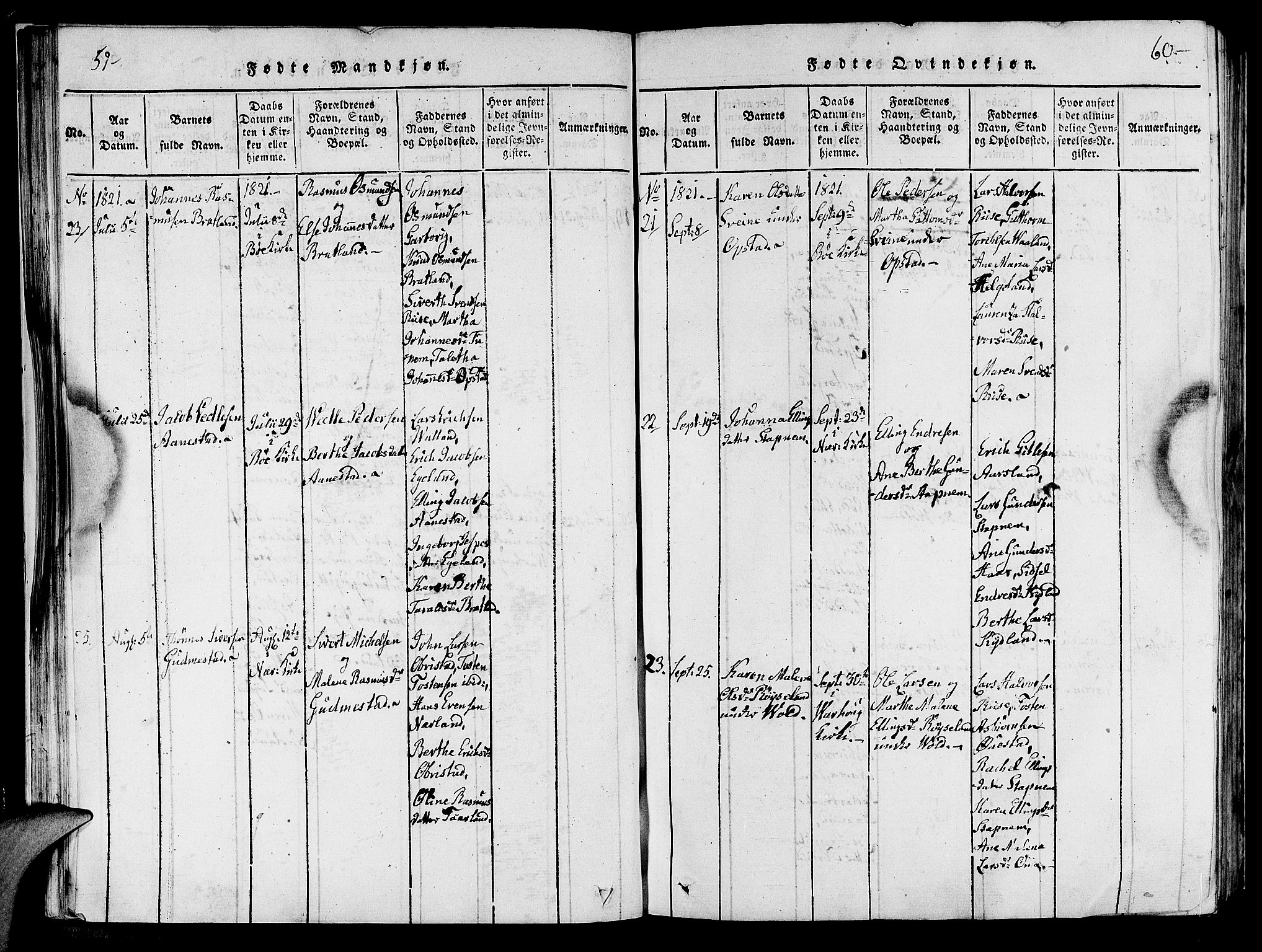 Hå sokneprestkontor, AV/SAST-A-101801/001/30BA/L0003: Parish register (official) no. A 3, 1815-1825, p. 59-60