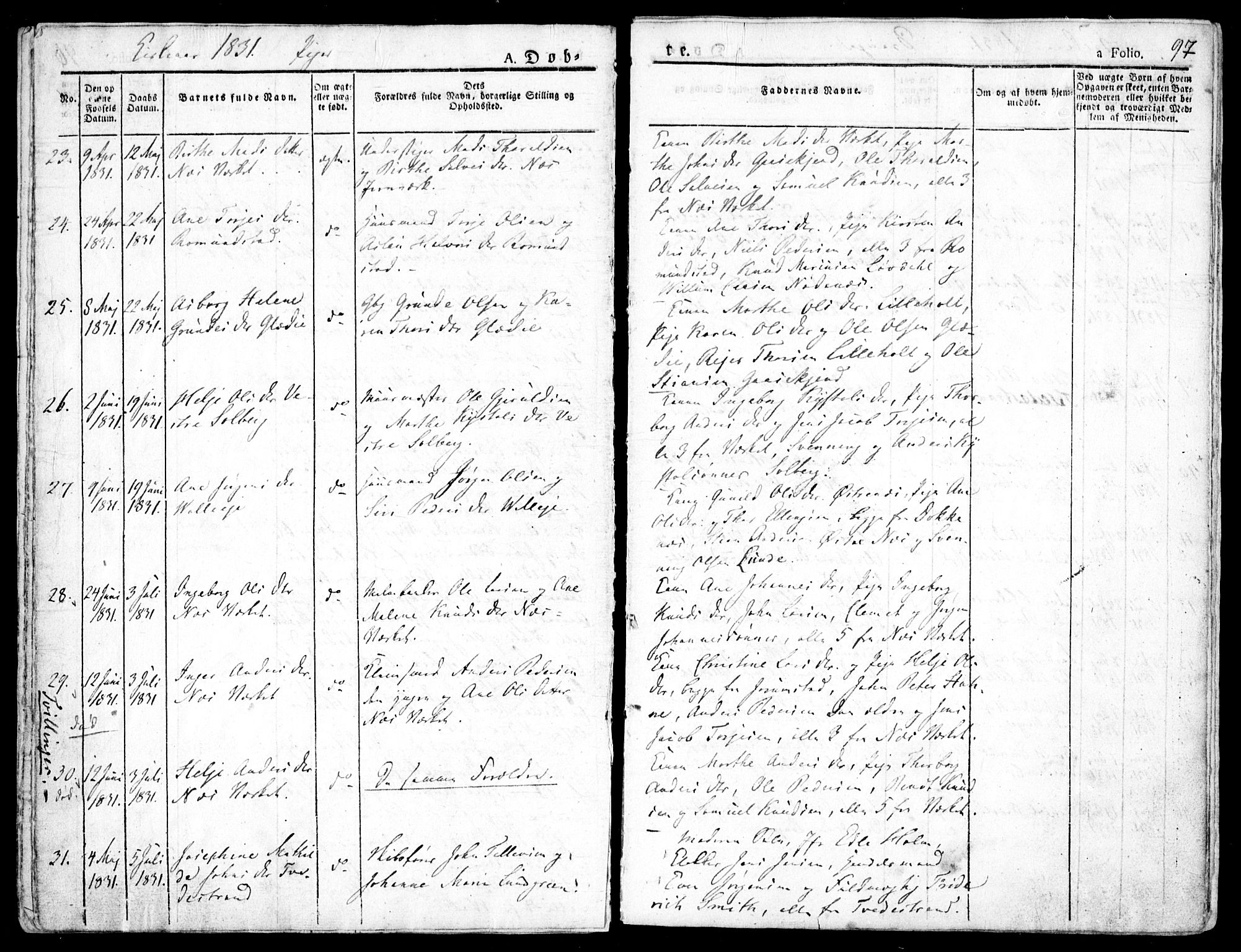 Holt sokneprestkontor, AV/SAK-1111-0021/F/Fa/L0006: Parish register (official) no. A 6, 1820-1835, p. 97