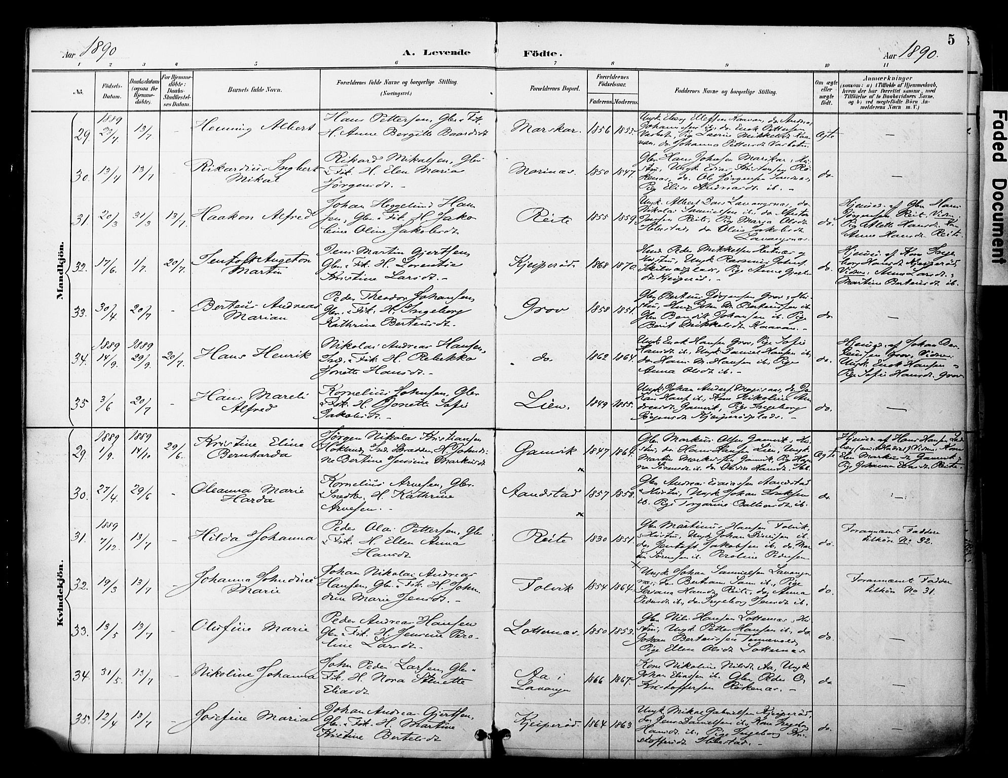 Ibestad sokneprestembete, AV/SATØ-S-0077/H/Ha/Haa/L0012kirke: Parish register (official) no. 12, 1890-1900, p. 5