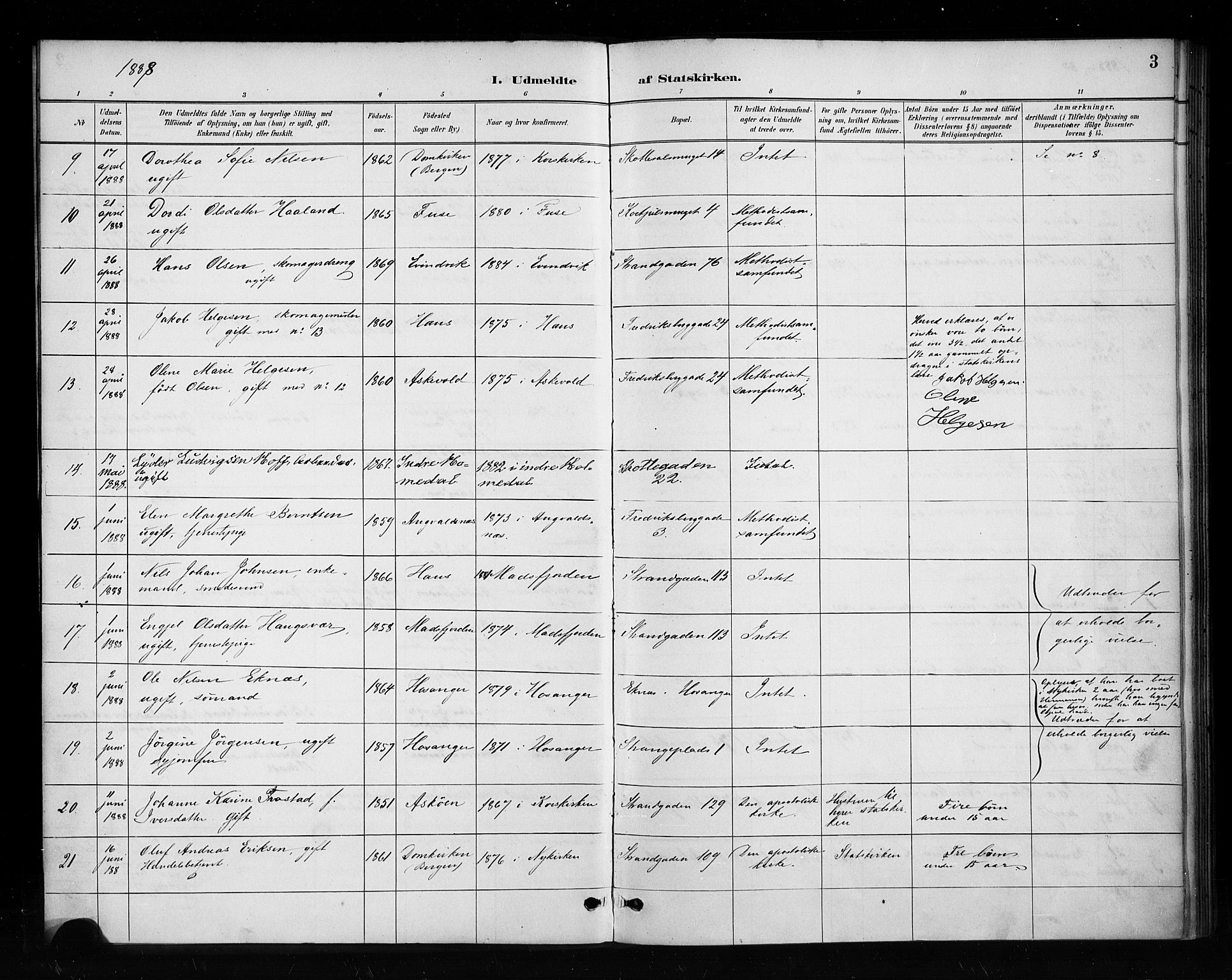 Nykirken Sokneprestembete, AV/SAB-A-77101/H/Haa/L0053: Parish register (official) no. H 2, 1887-1897, p. 3