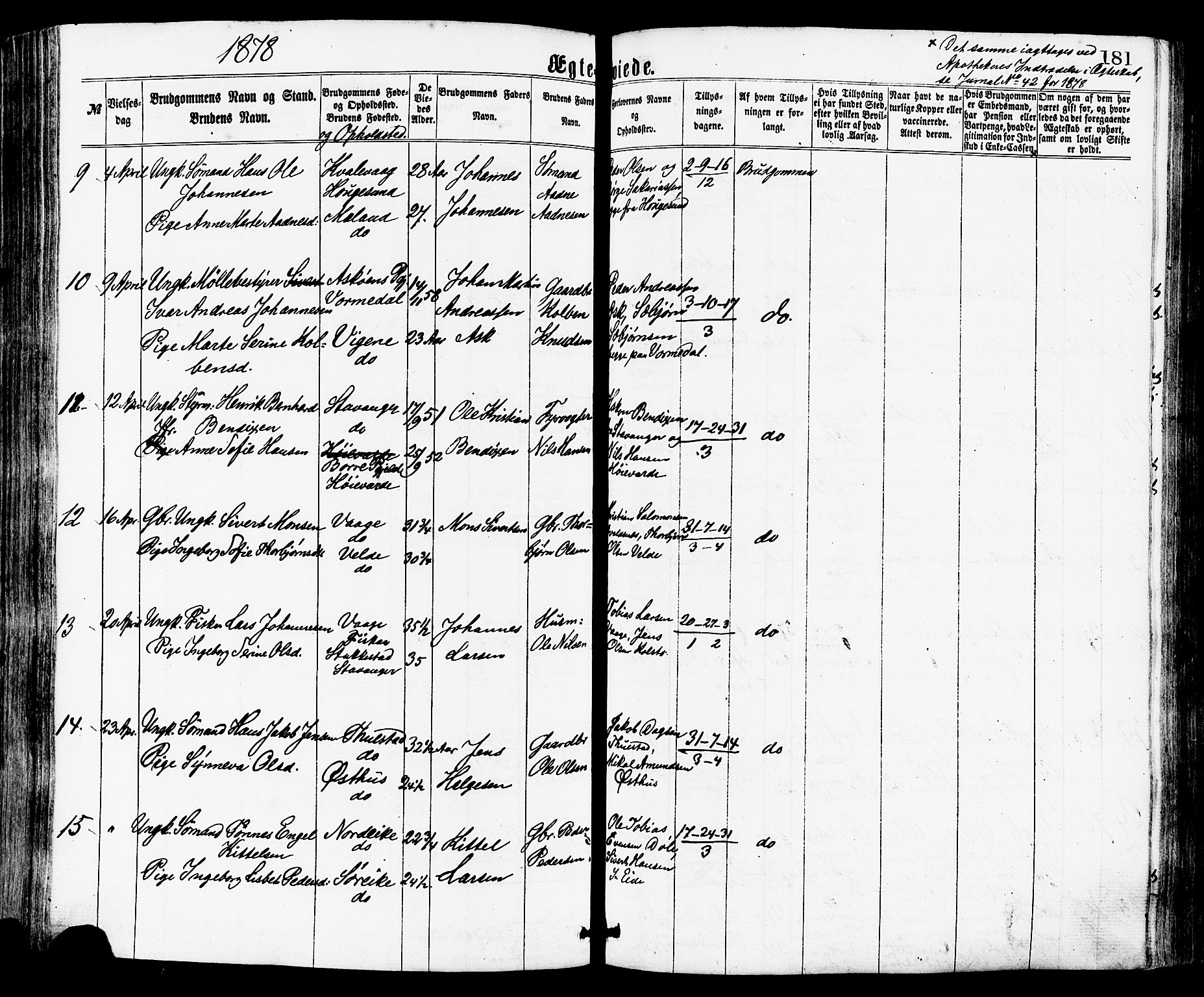 Avaldsnes sokneprestkontor, AV/SAST-A -101851/H/Ha/Haa/L0012: Parish register (official) no. A 12, 1865-1880, p. 181