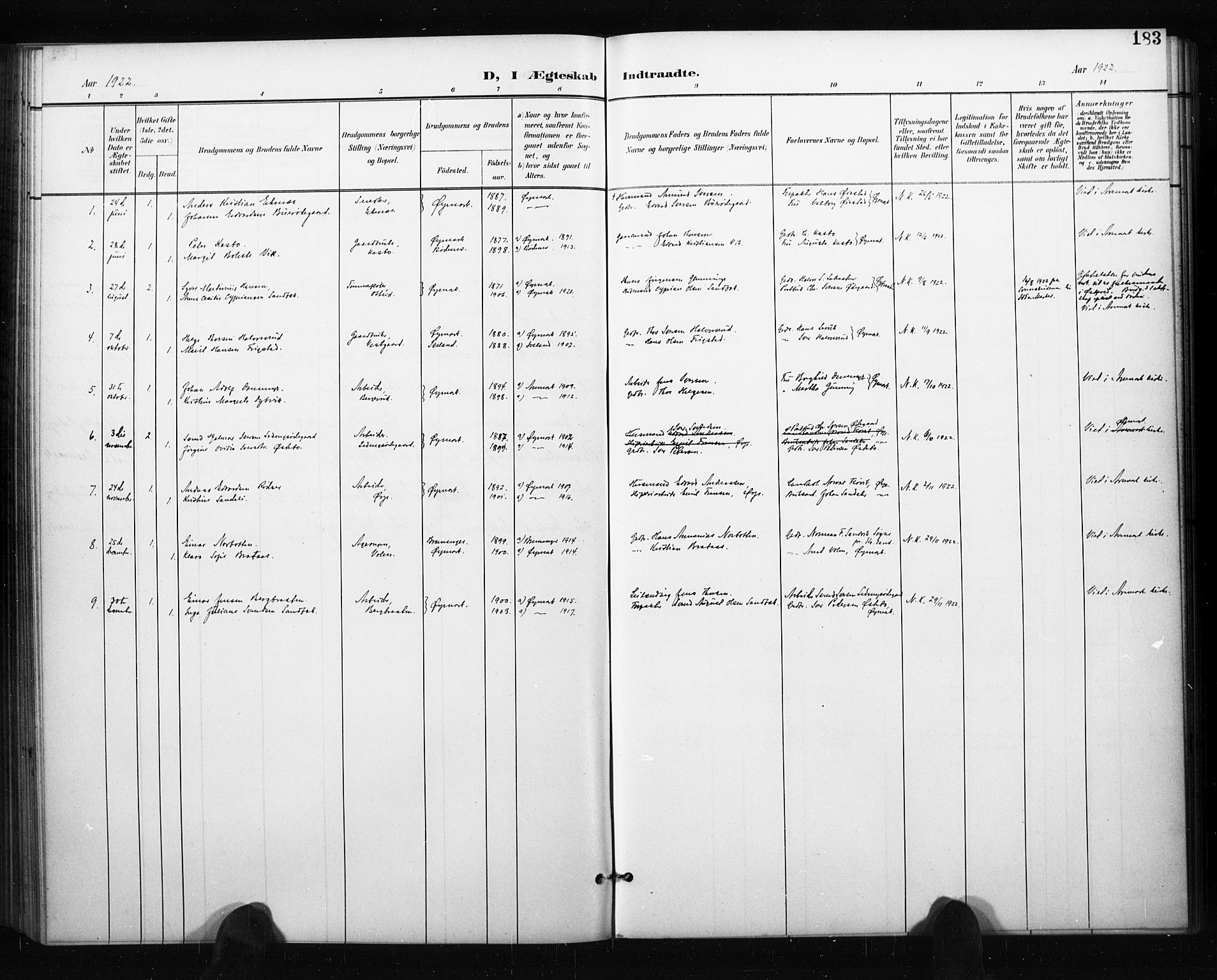 Aremark prestekontor Kirkebøker, SAO/A-10899/G/Gb/L0001: Parish register (copy) no. II 1, 1901-1927, p. 183