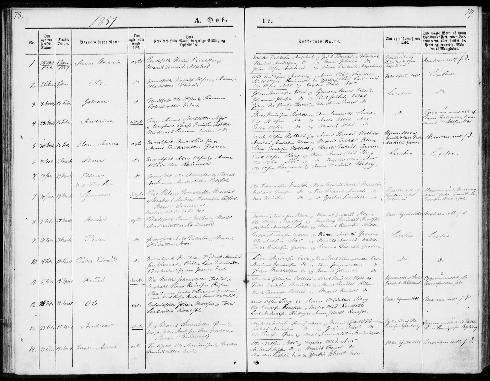 Ministerialprotokoller, klokkerbøker og fødselsregistre - Møre og Romsdal, SAT/A-1454/557/L0680: Parish register (official) no. 557A02, 1843-1869, p. 78-79