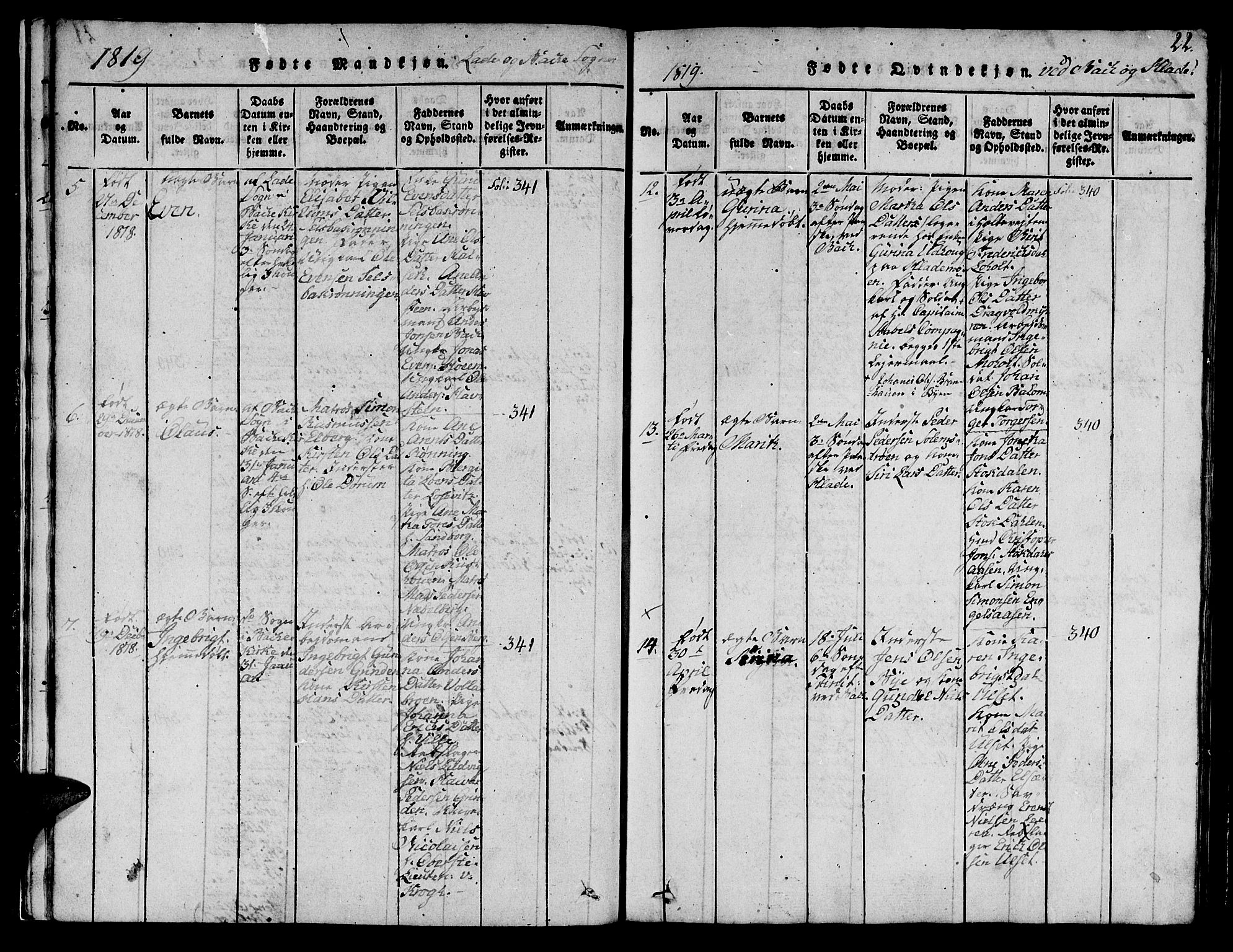 Ministerialprotokoller, klokkerbøker og fødselsregistre - Sør-Trøndelag, SAT/A-1456/606/L0307: Parish register (copy) no. 606C03, 1817-1824, p. 22