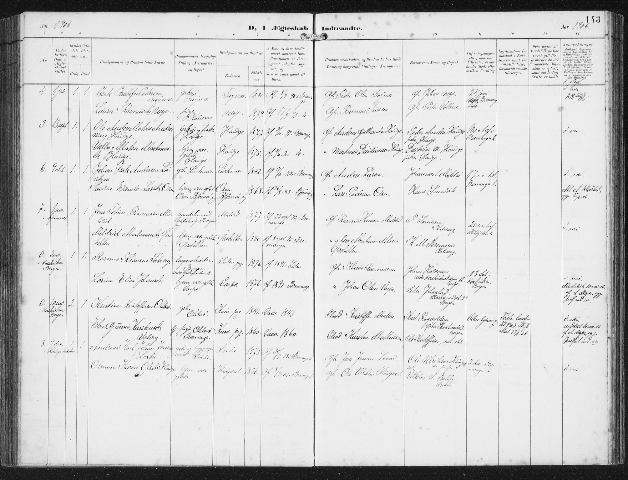 Bremanger sokneprestembete, AV/SAB-A-82201/H/Haa/Haab/L0002: Parish register (official) no. B  2, 1896-1908, p. 143