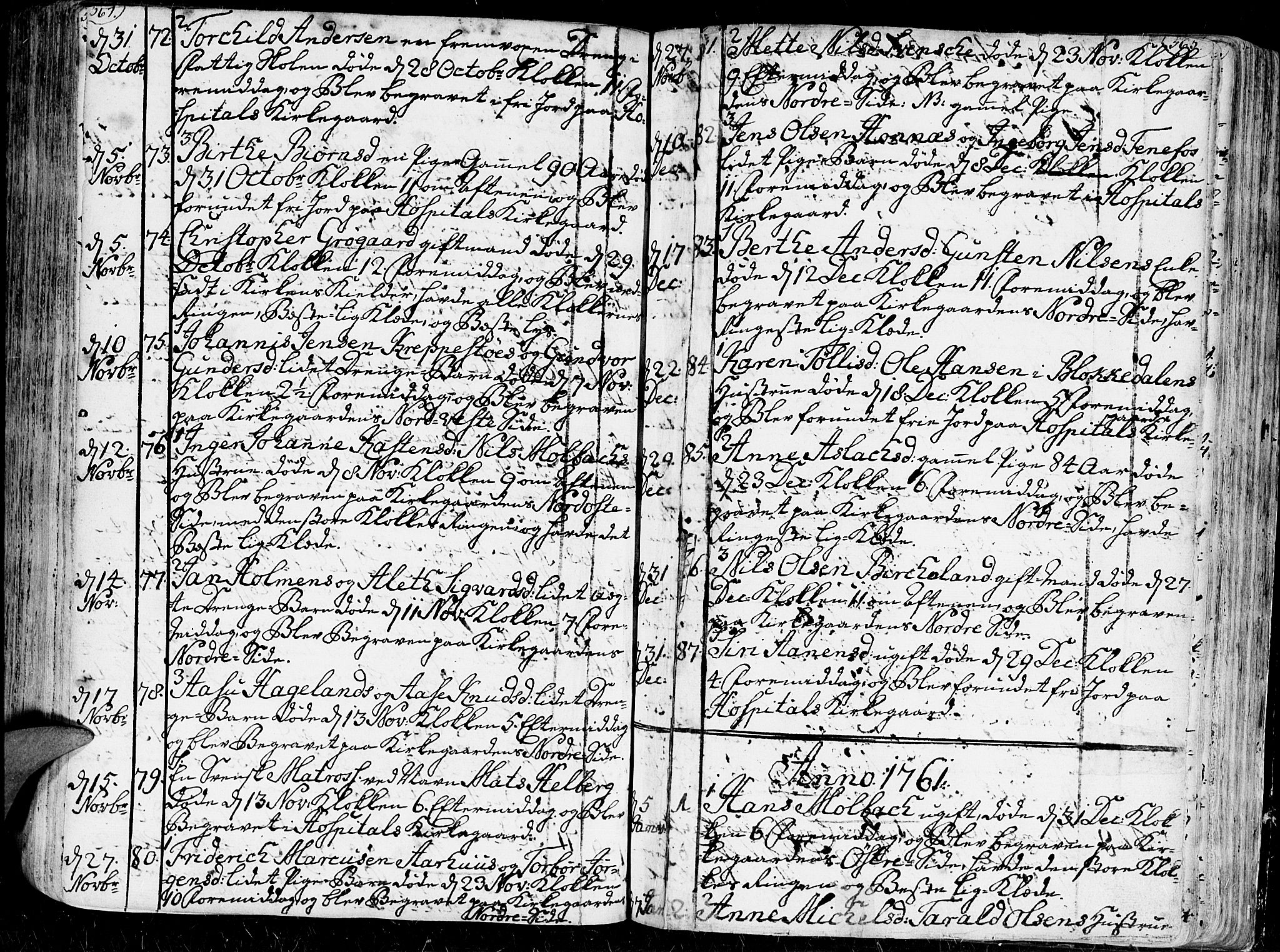 Kristiansand domprosti, SAK/1112-0006/F/Fa/L0001: Parish register (official) no. A 1, 1734-1793, p. 564-565