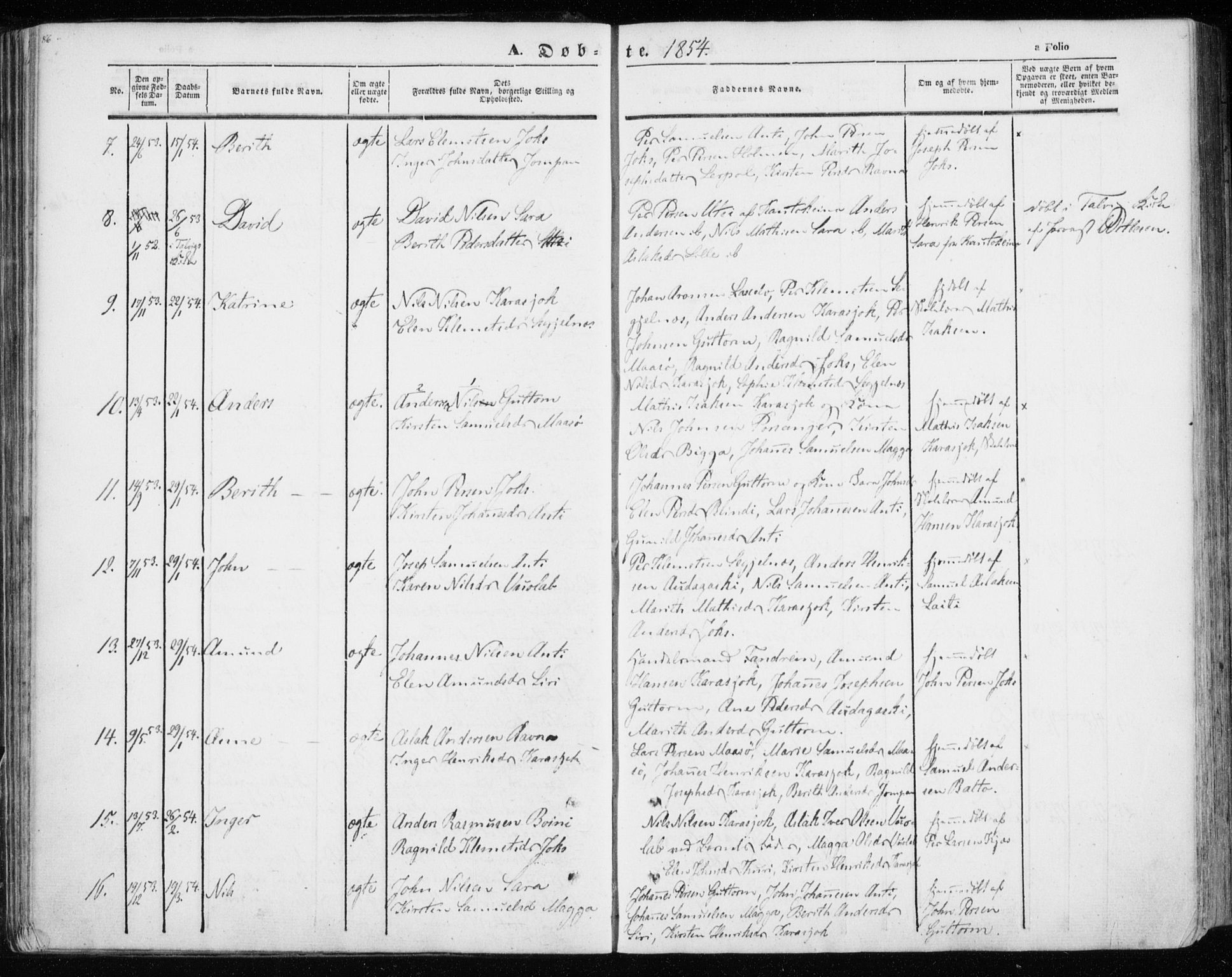 Kistrand/Porsanger sokneprestembete, SATØ/S-1351/H/Ha/L0012.kirke: Parish register (official) no. 12, 1843-1871, p. 86-87