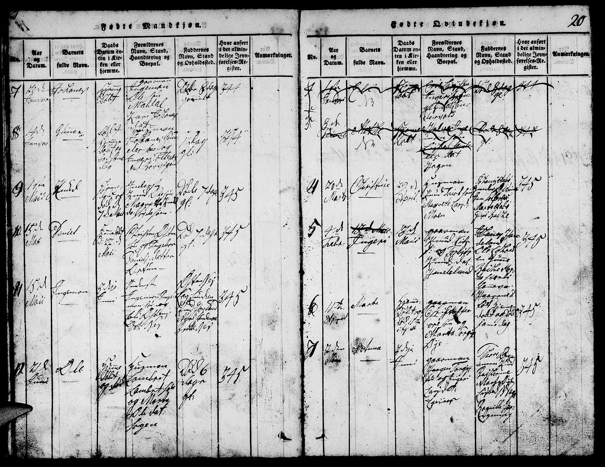 Suldal sokneprestkontor, SAST/A-101845/01/V/L0002: Parish register (copy) no. B 2, 1816-1845, p. 20