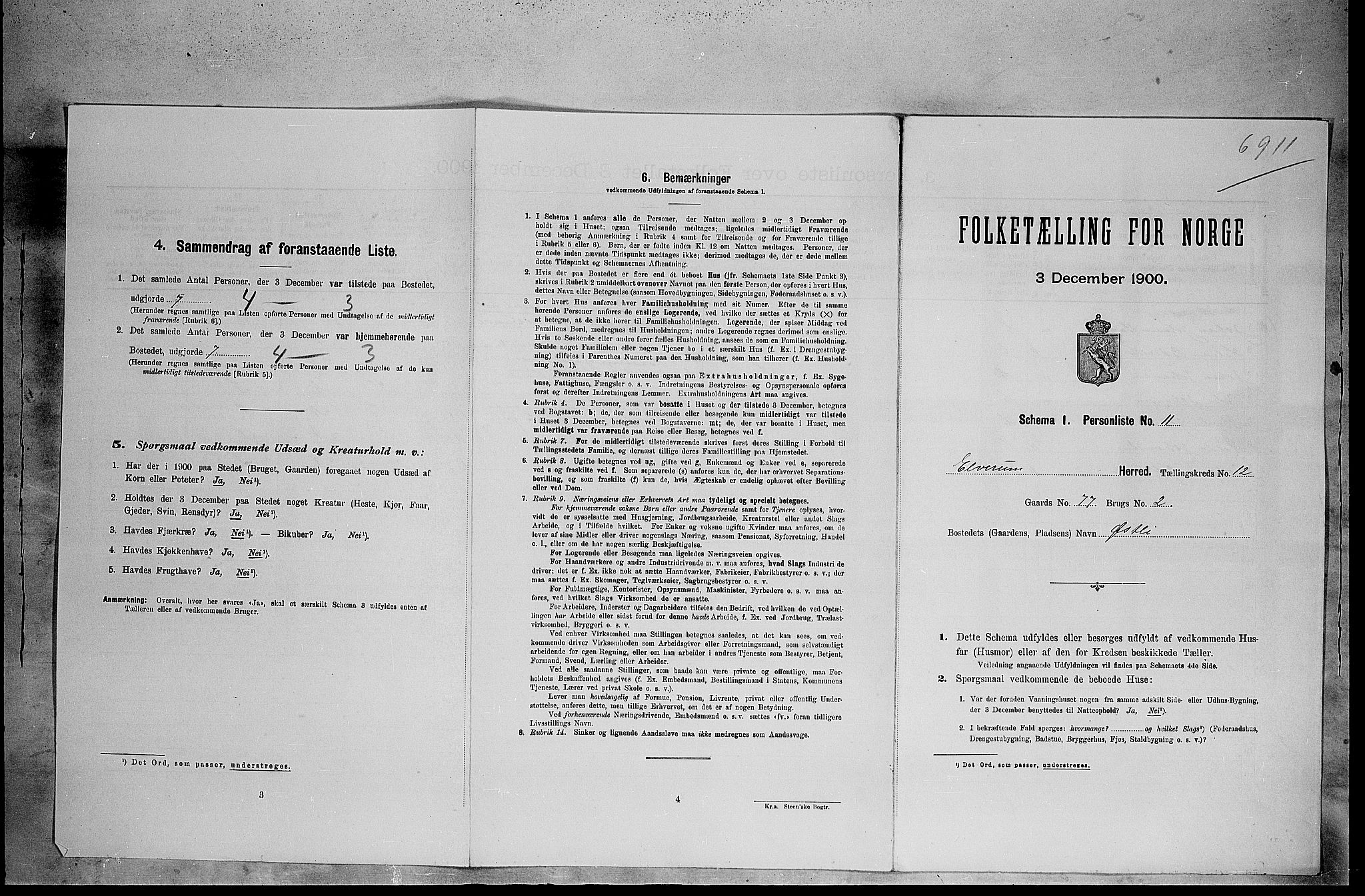 SAH, 1900 census for Elverum, 1900, p. 1615