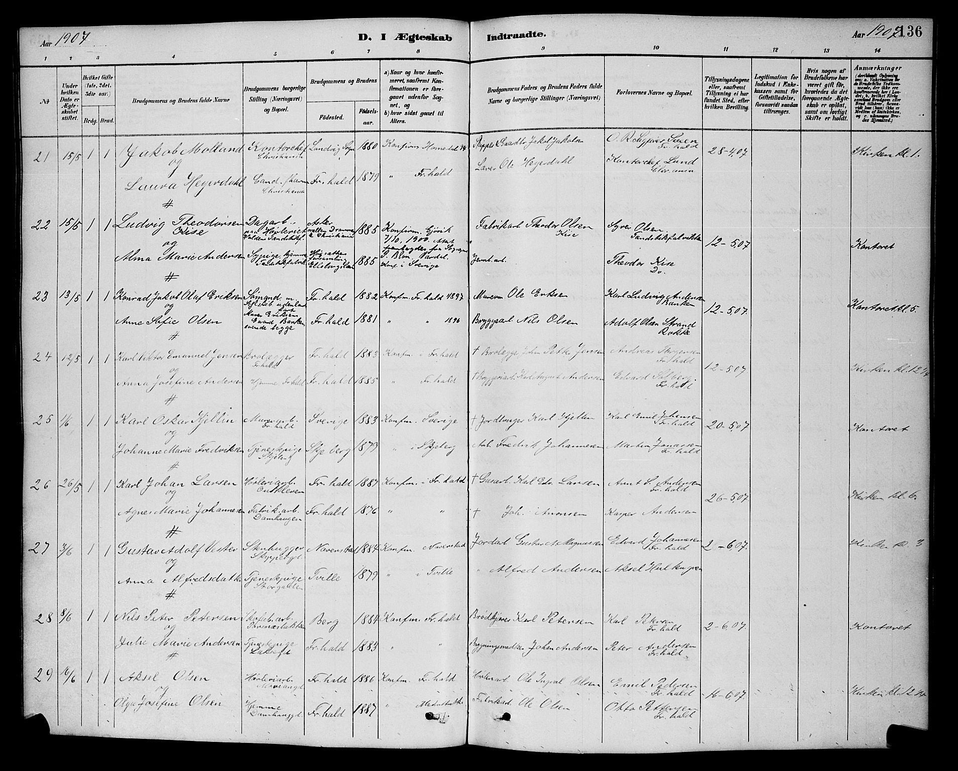 Halden prestekontor Kirkebøker, SAO/A-10909/G/Ga/L0009: Parish register (copy) no. 9, 1885-1908, p. 136