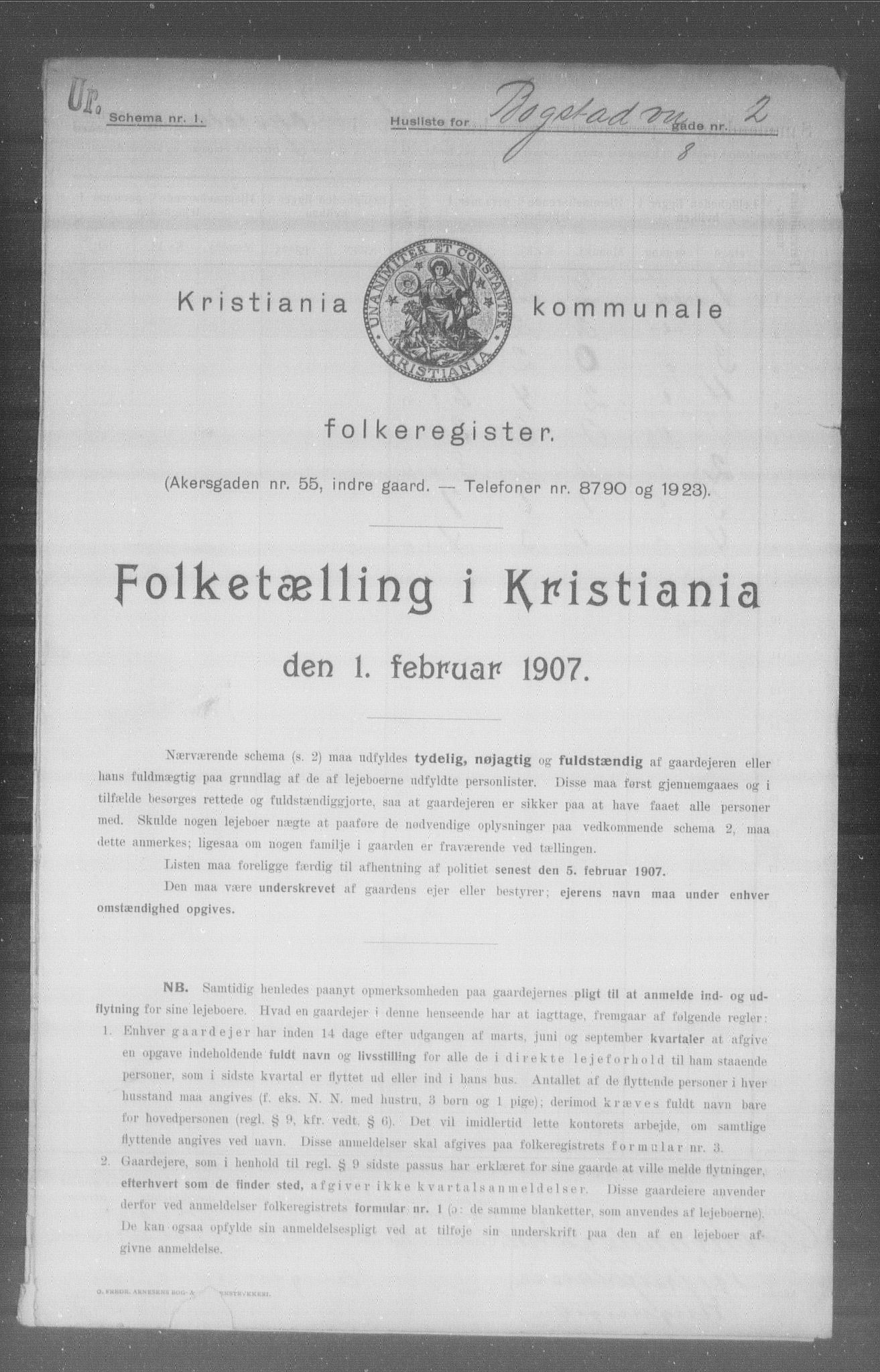 OBA, Municipal Census 1907 for Kristiania, 1907, p. 3563