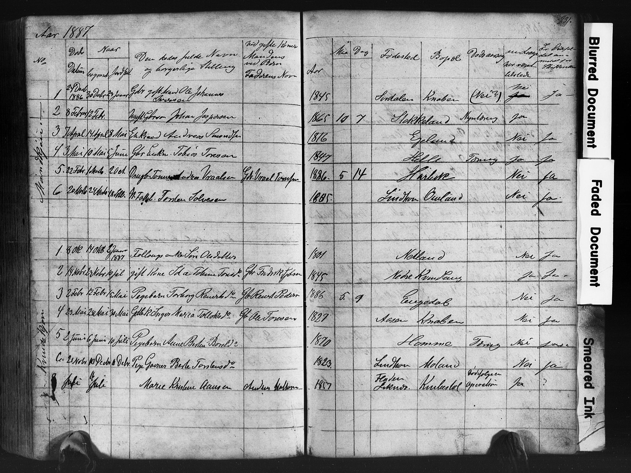 Fjotland sokneprestkontor, AV/SAK-1111-0010/F/Fb/L0003: Parish register (copy) no. B 3, 1872-1924, p. 231