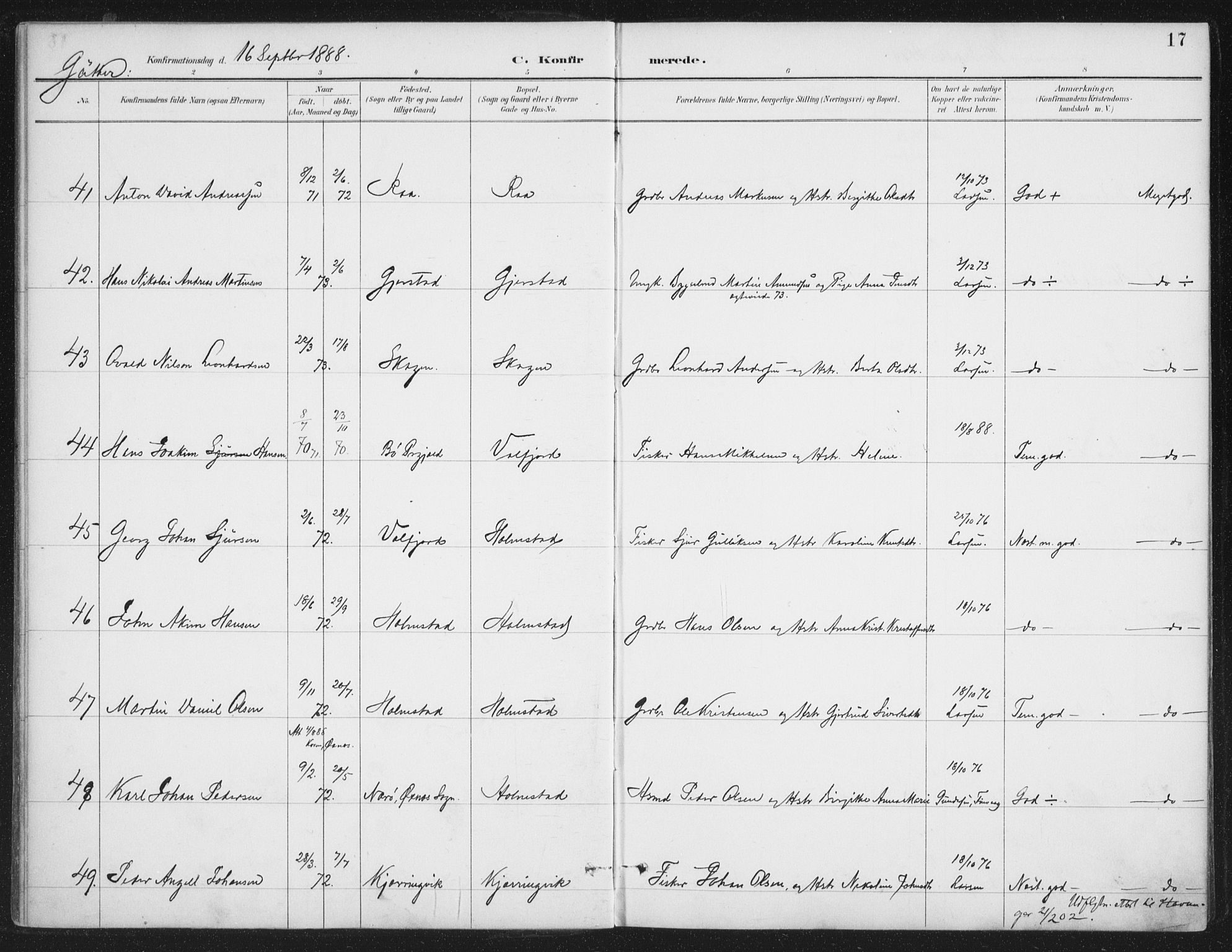 Ministerialprotokoller, klokkerbøker og fødselsregistre - Nordland, AV/SAT-A-1459/888/L1245: Parish register (official) no. 888A11, 1888-1900, p. 17