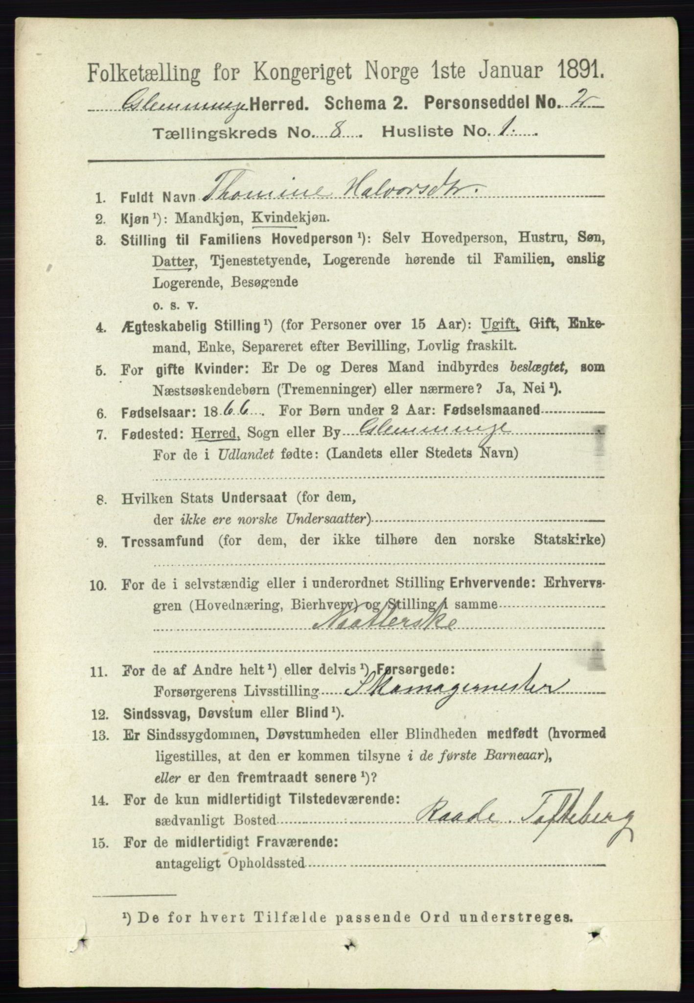 RA, 1891 census for 0132 Glemmen, 1891, p. 9307