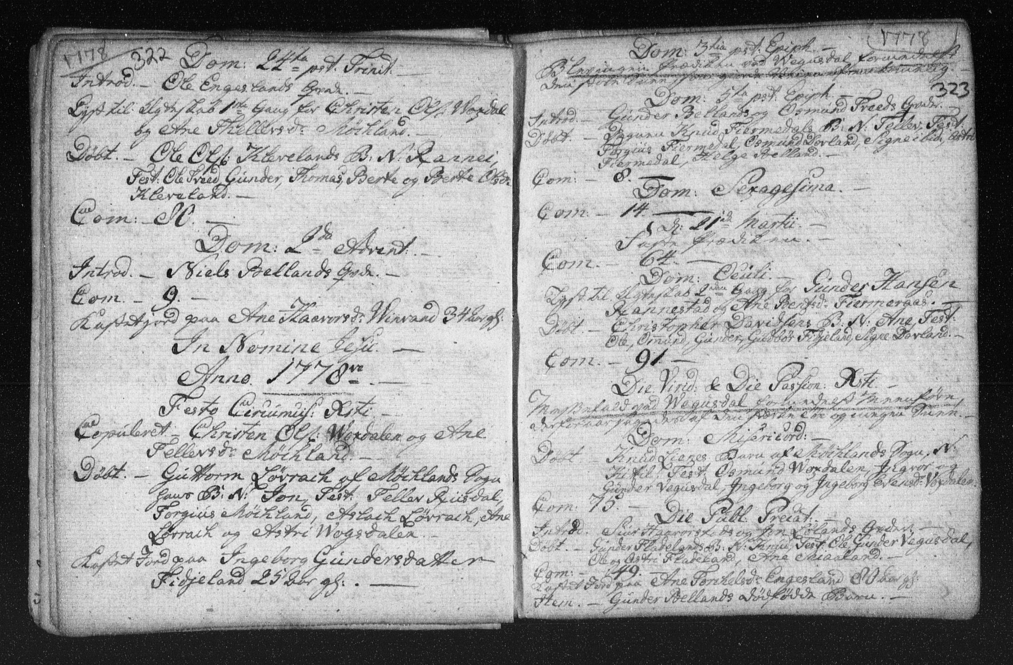 Herefoss sokneprestkontor, AV/SAK-1111-0019/F/Fa/Fab/L0001: Parish register (official) no. A 1, 1704-1779, p. 322-323