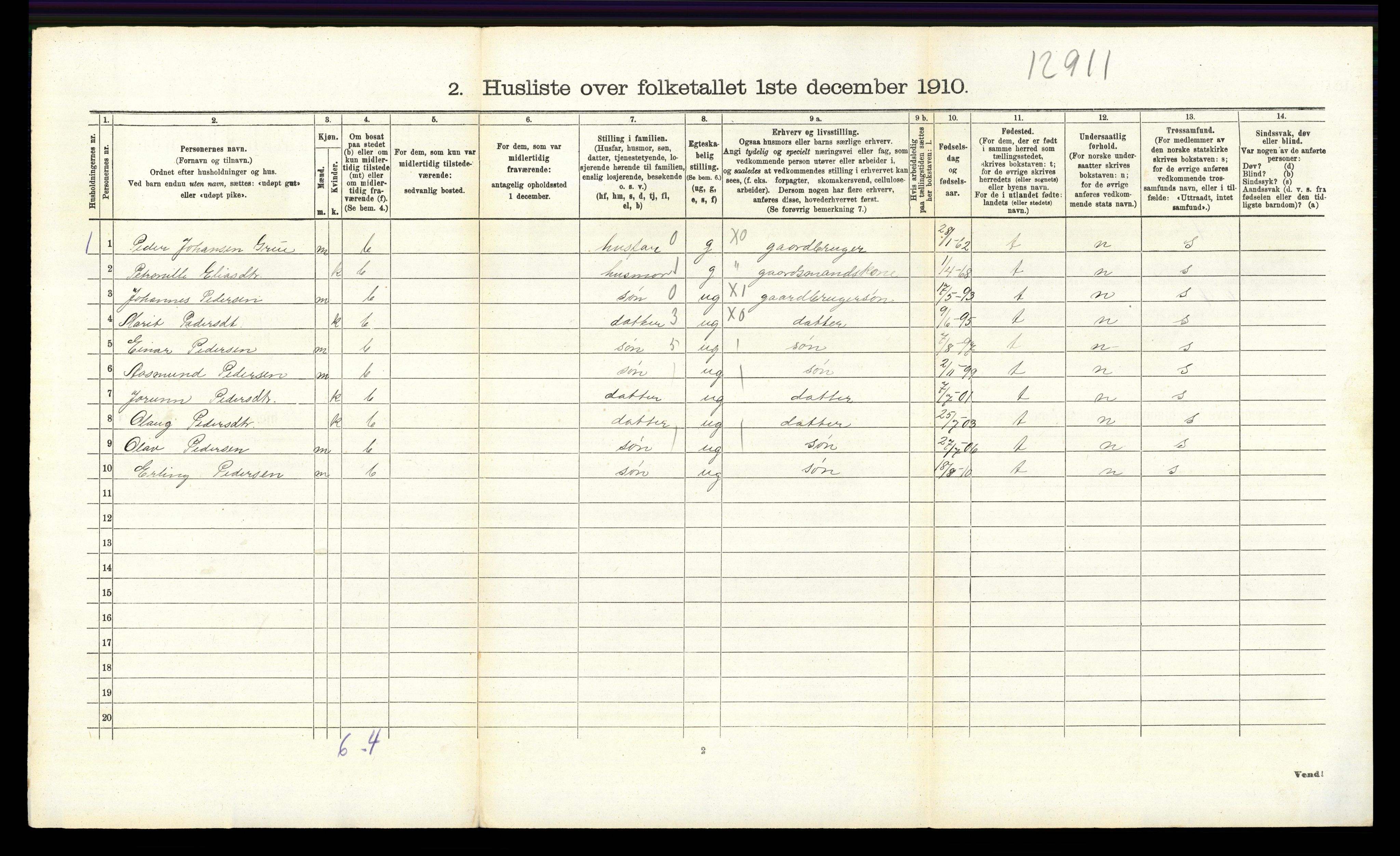 RA, 1910 census for Tolga, 1910, p. 1259