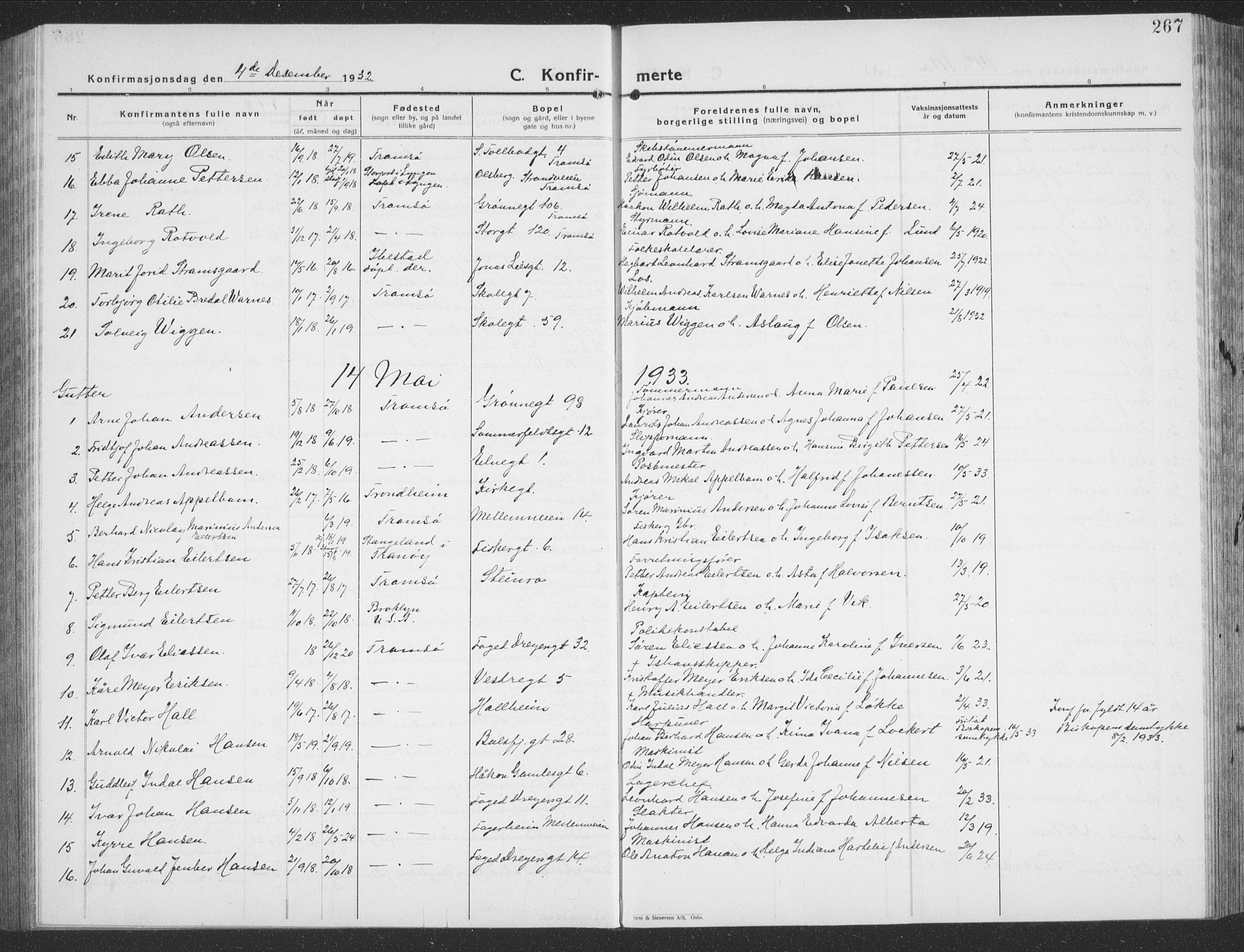 Tromsø sokneprestkontor/stiftsprosti/domprosti, SATØ/S-1343/G/Gb/L0010klokker: Parish register (copy) no. 10, 1925-1937, p. 267
