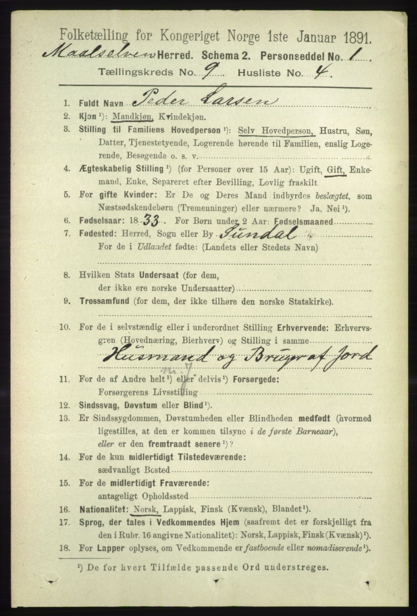 RA, 1891 census for 1924 Målselv, 1891, p. 2767