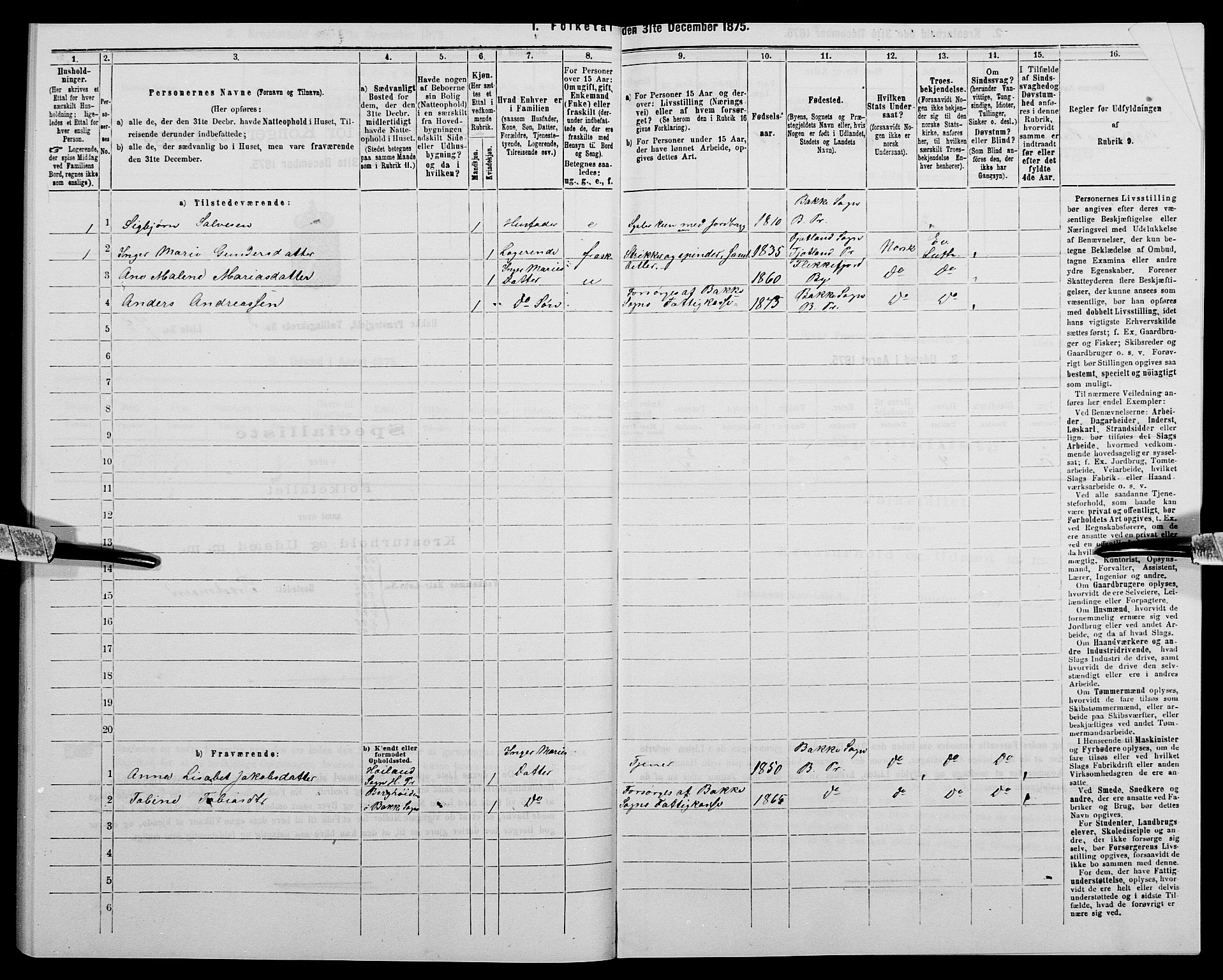 SAK, 1875 census for 1045P Bakke, 1875, p. 377