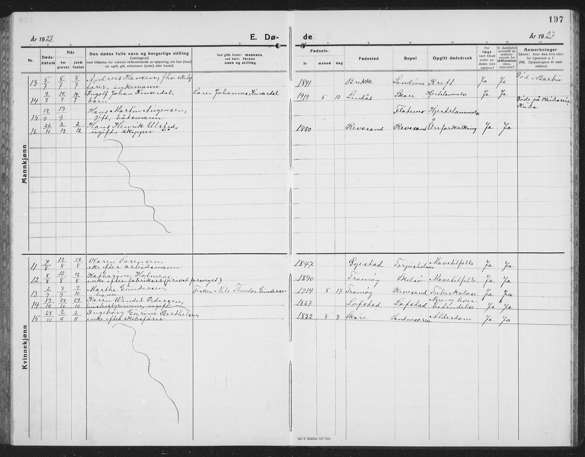 Tromøy sokneprestkontor, AV/SAK-1111-0041/F/Fb/L0008: Parish register (copy) no. B 8, 1925-1938, p. 197