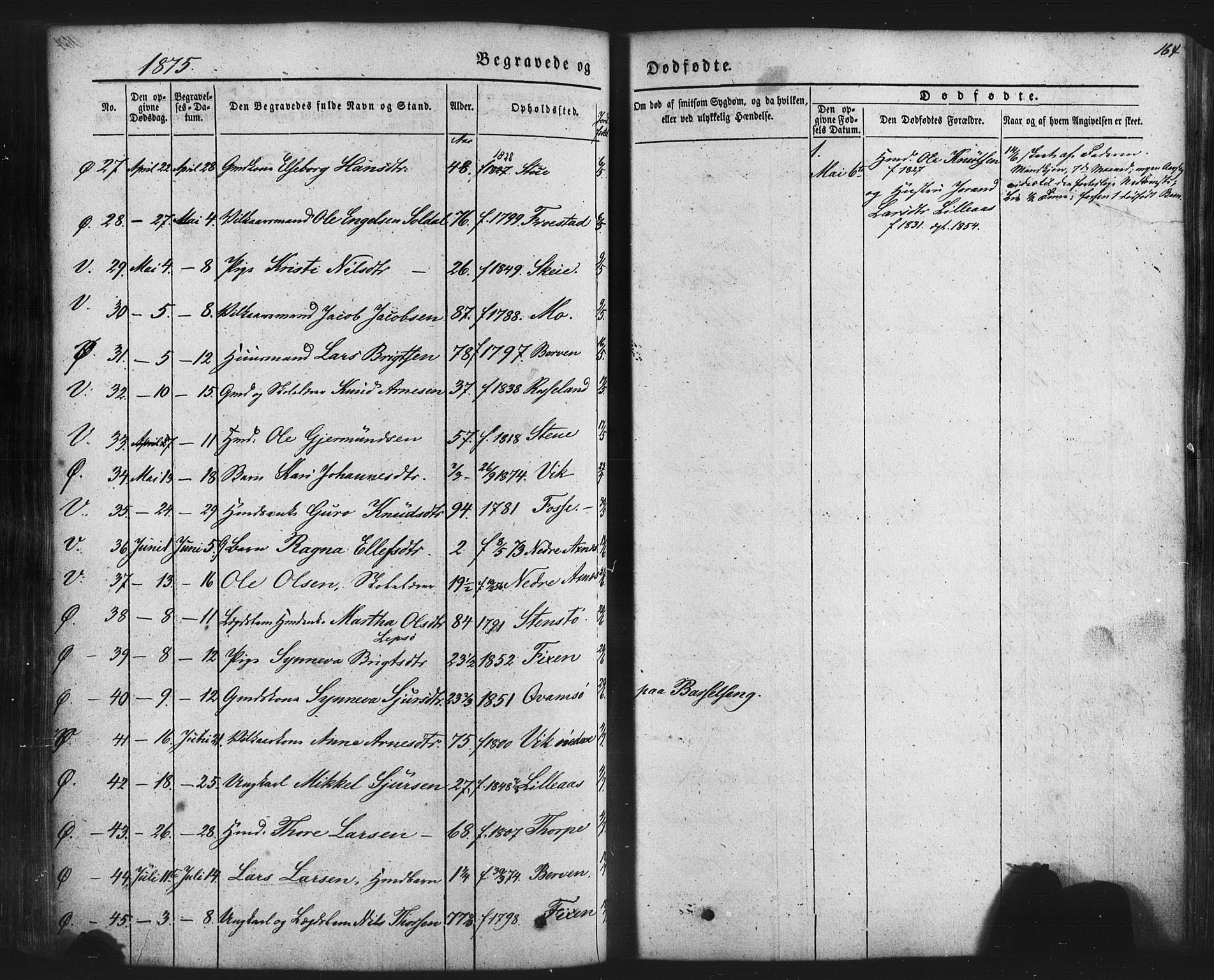 Kvam sokneprestembete, SAB/A-76201/H/Haa: Parish register (official) no. A 9, 1864-1879, p. 164