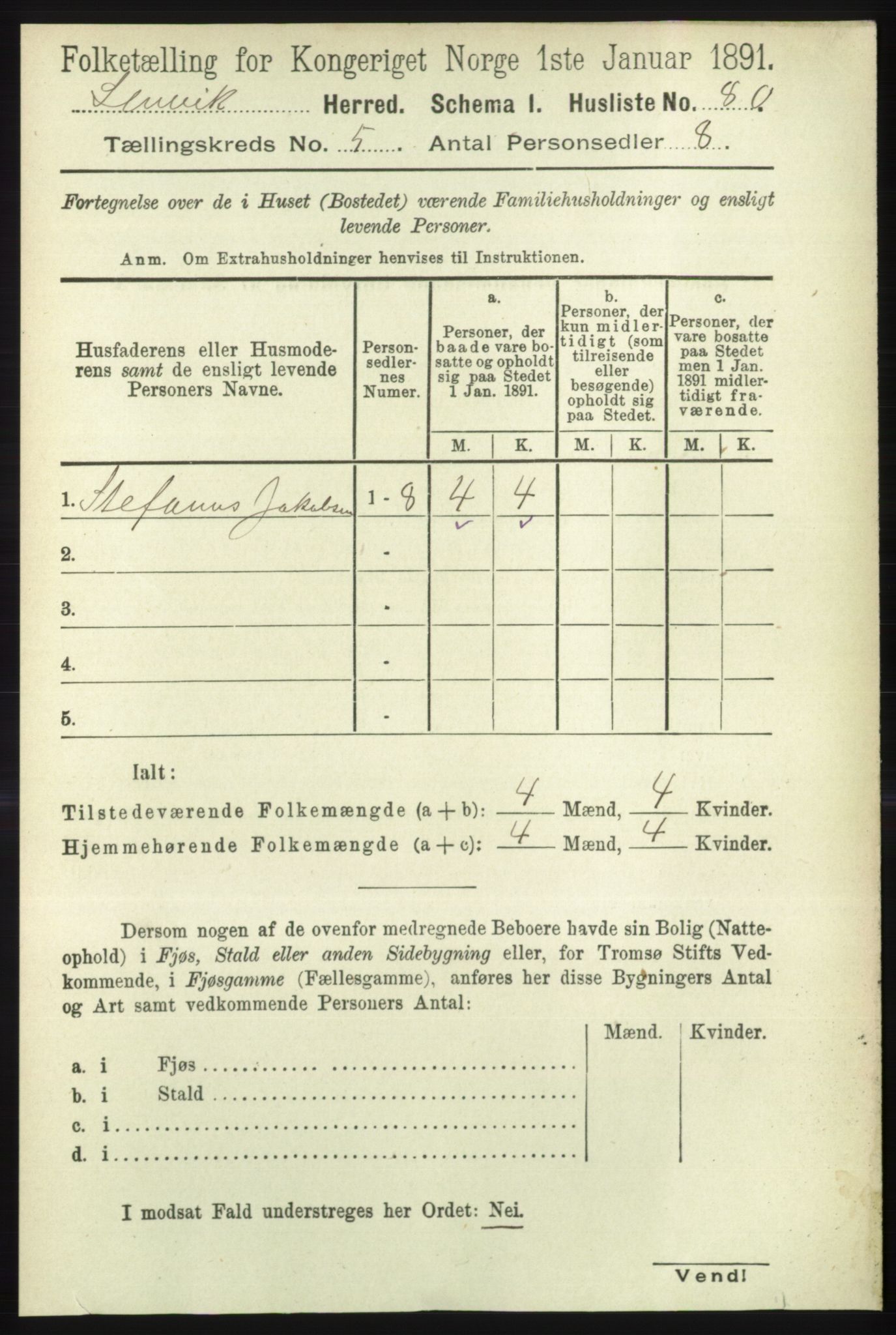 RA, 1891 census for 1931 Lenvik, 1891, p. 2539