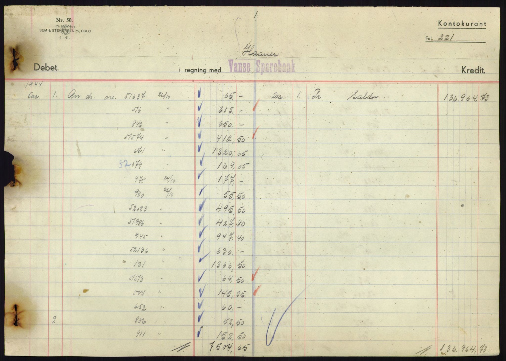 Forsvarsdepartementet, 10. kontor / Oppgjørskontoret, RA/RAFA-1225/D/Db/L0180: Lista oppgjørskontor, 1942-1952, p. 1849