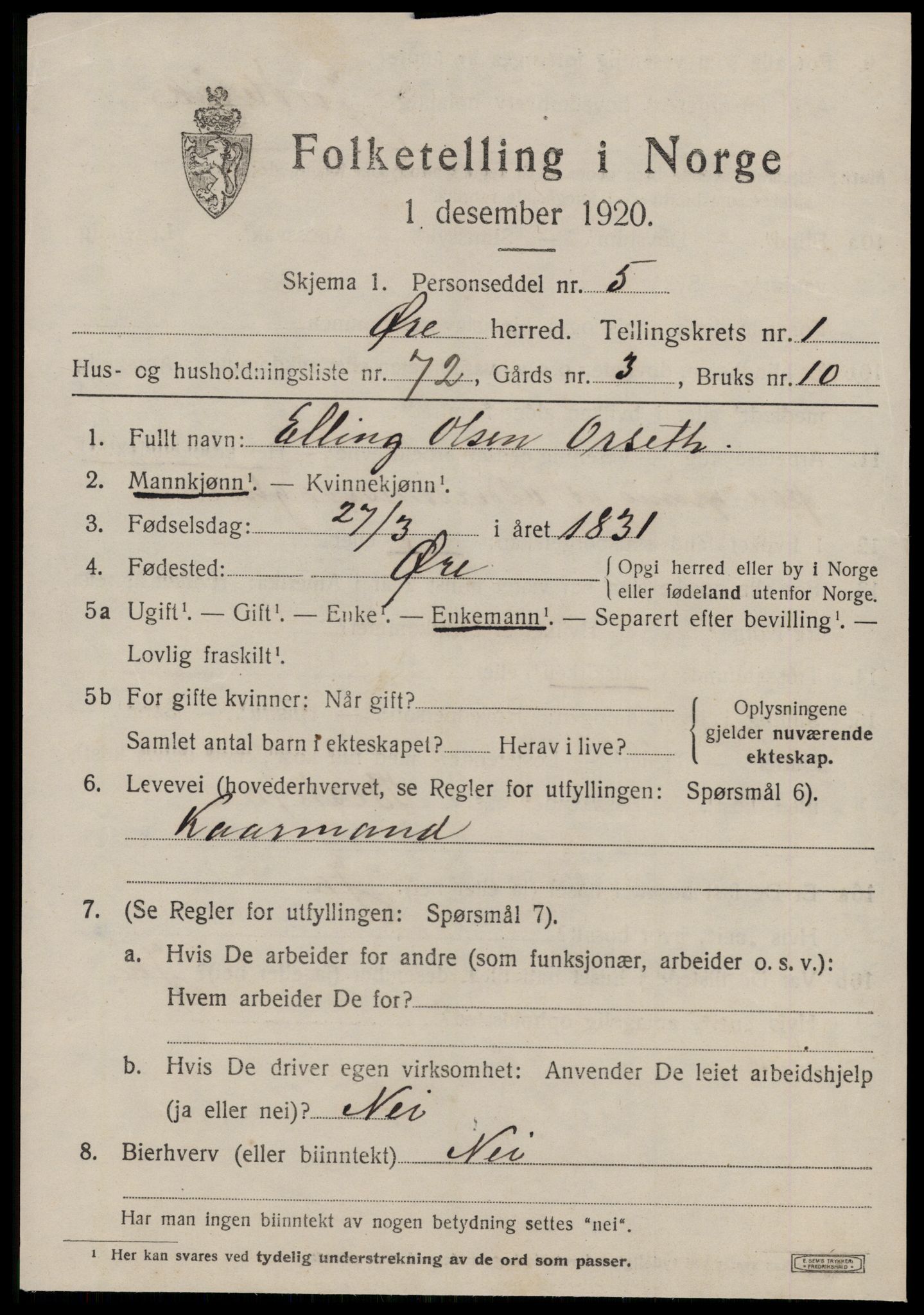 SAT, 1920 census for Øre, 1920, p. 1463