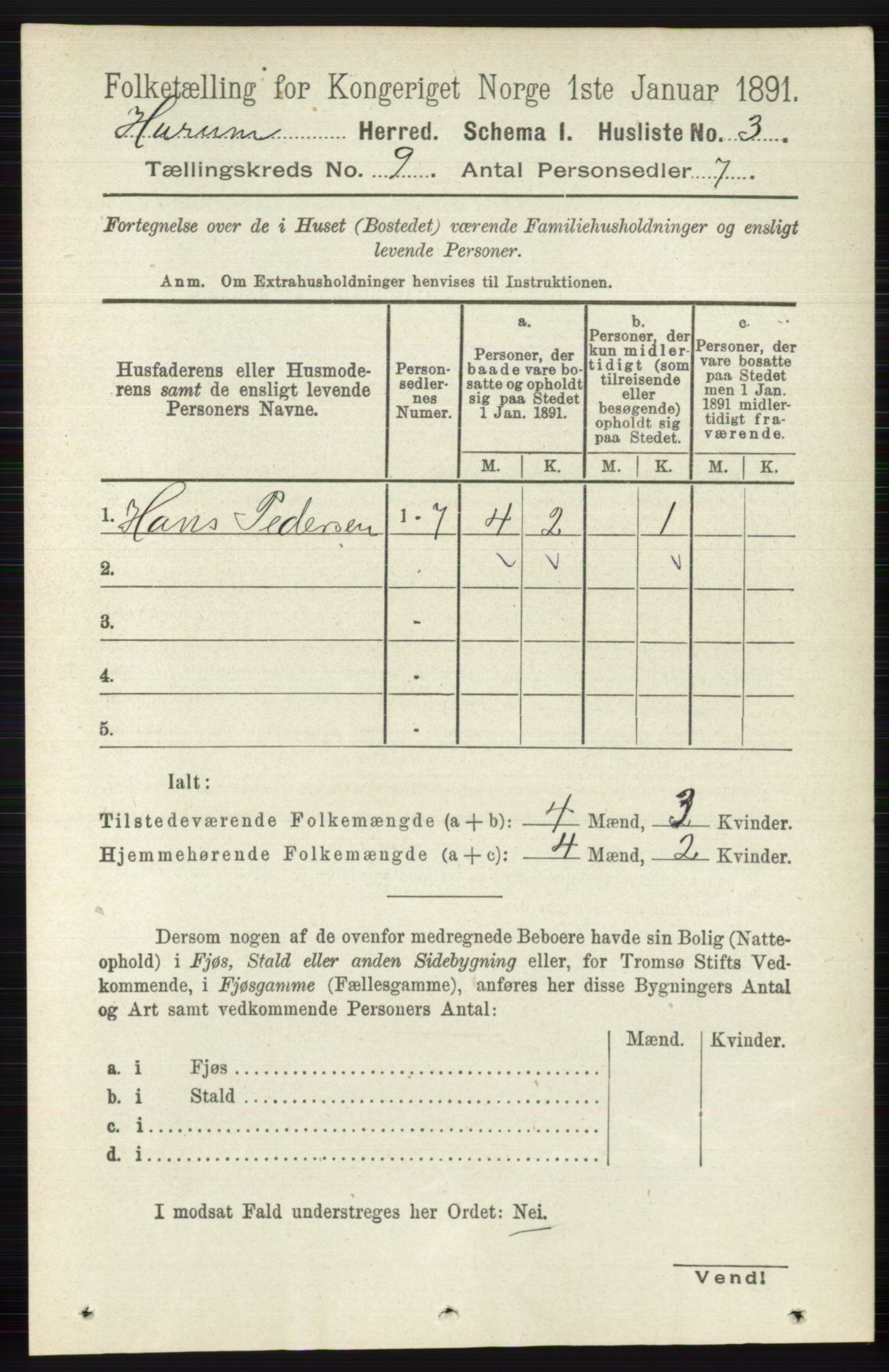 RA, 1891 census for 0628 Hurum, 1891, p. 2730