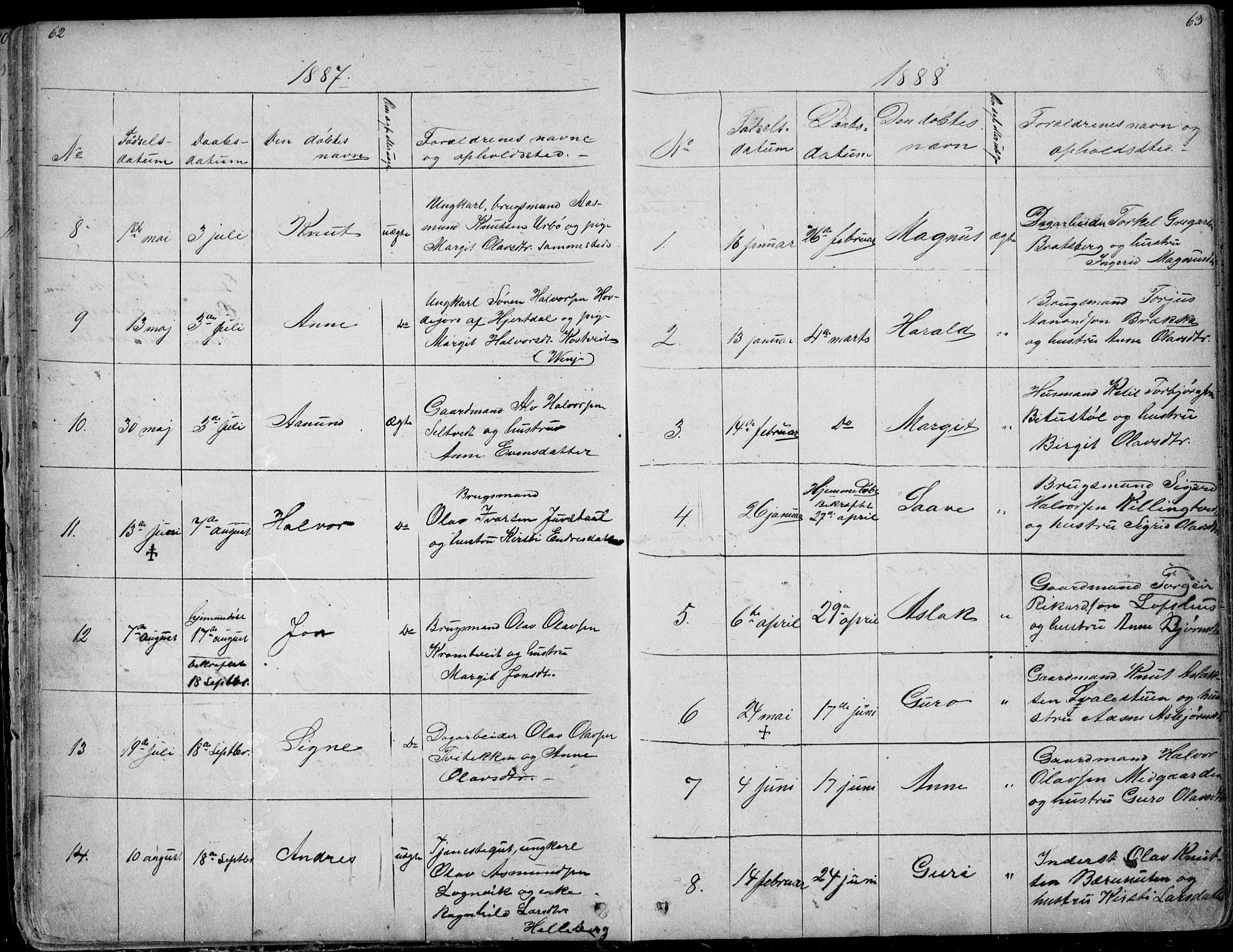 Rauland kirkebøker, SAKO/A-292/G/Ga/L0002: Parish register (copy) no. I 2, 1849-1935, p. 62-63