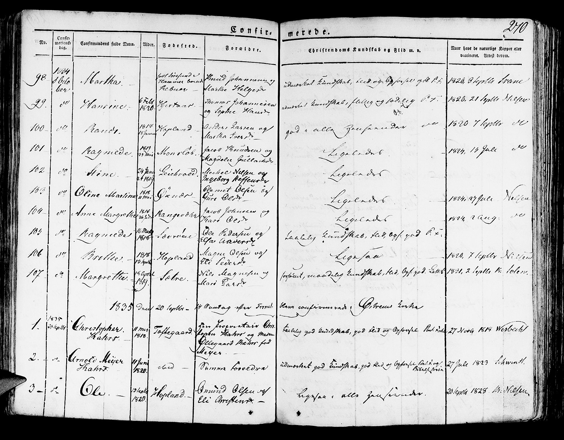 Lindås Sokneprestembete, SAB/A-76701/H/Haa: Parish register (official) no. A 8, 1823-1836, p. 270