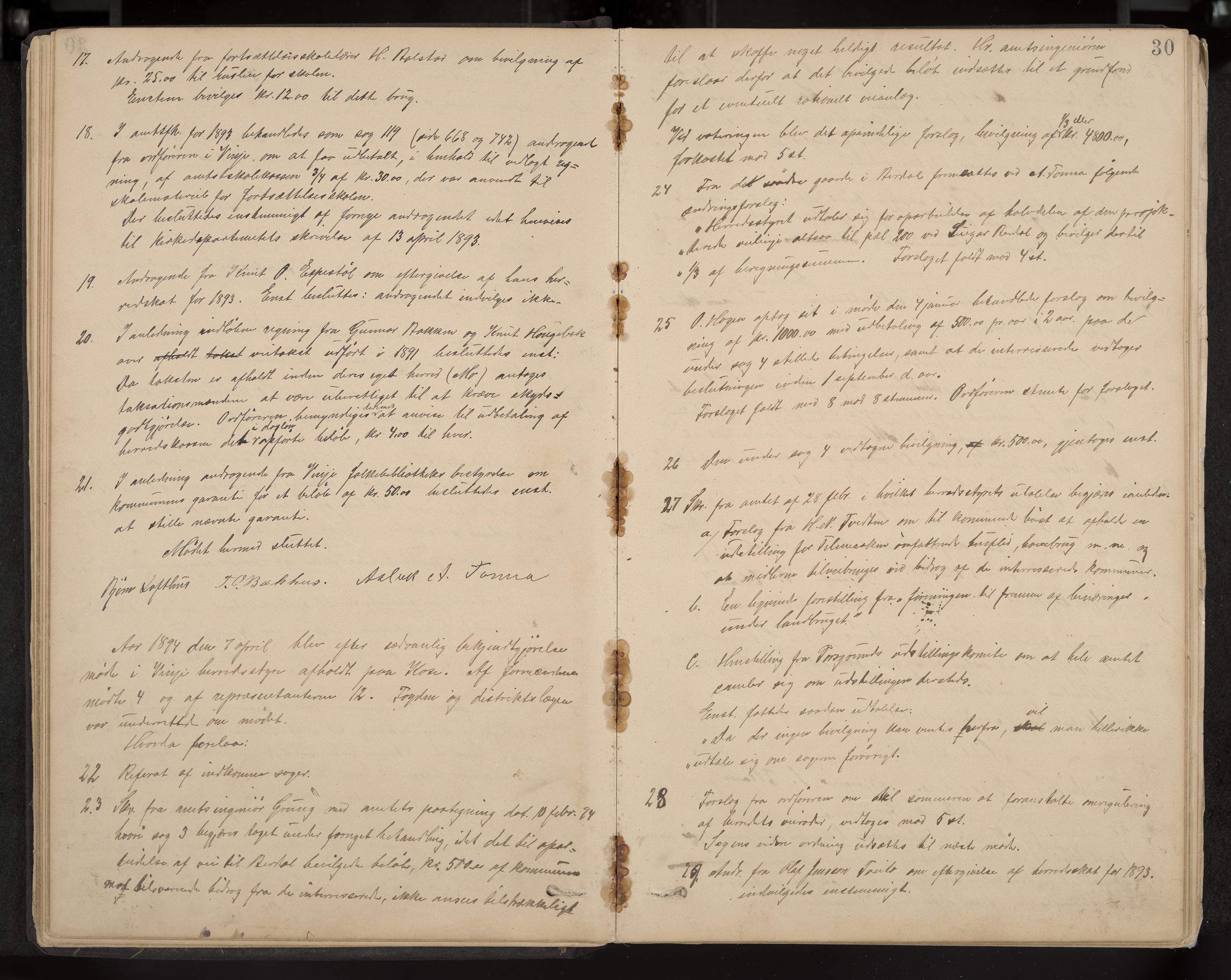Vinje formannskap og sentraladministrasjon, IKAK/0834021-1/A/L0002: Møtebok, 1889-1913, p. 30