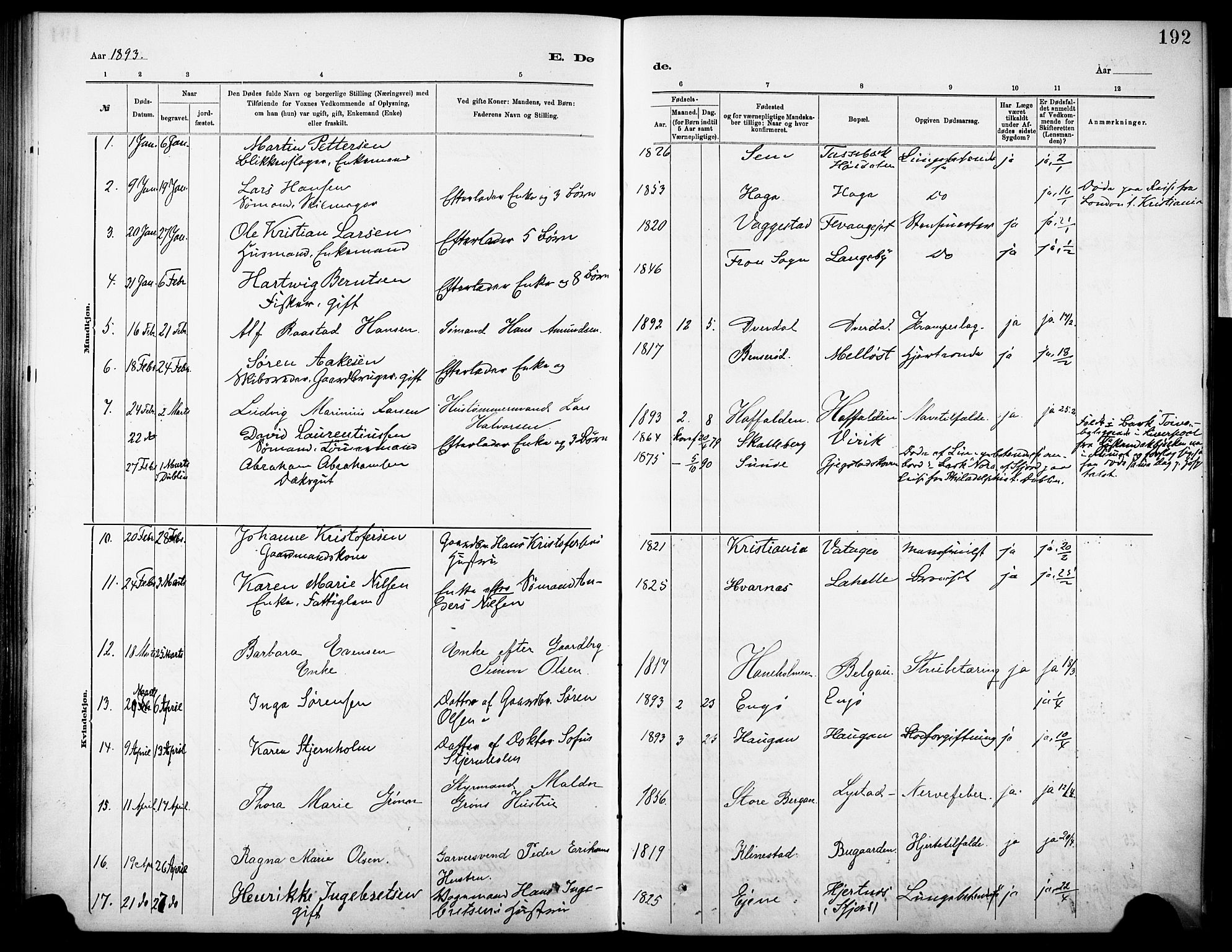 Sandar kirkebøker, AV/SAKO-A-243/F/Fa/L0013: Parish register (official) no. 13, 1883-1895, p. 192