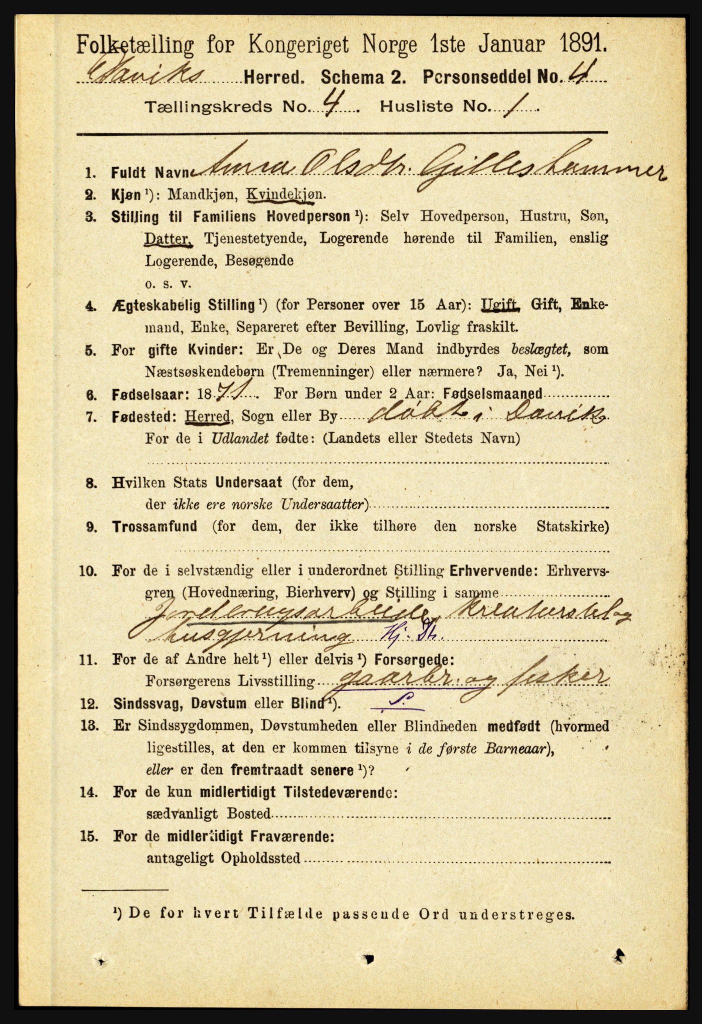 RA, 1891 census for 1442 Davik, 1891, p. 1345