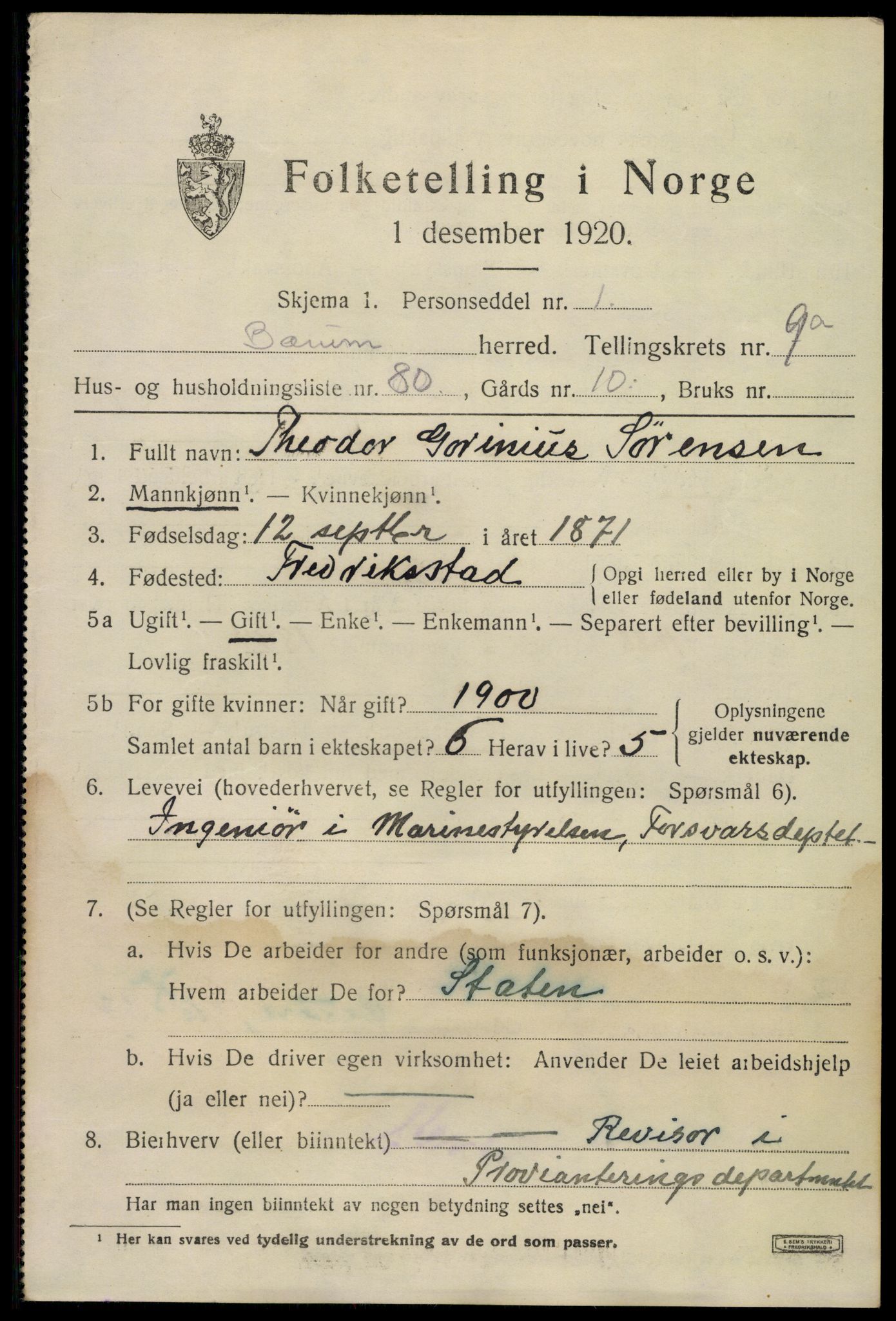 SAO, 1920 census for Bærum, 1920, p. 20030