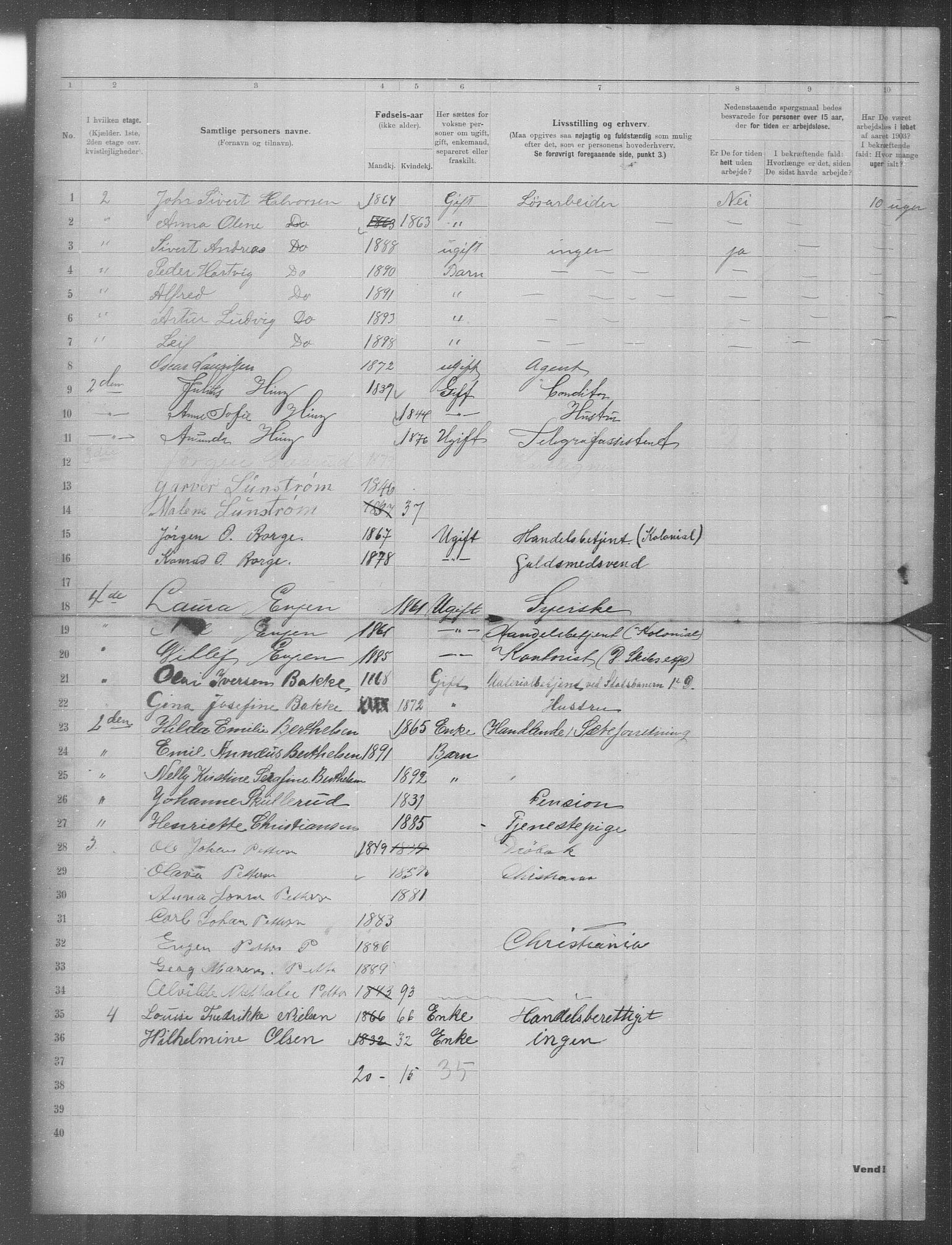 OBA, Municipal Census 1903 for Kristiania, 1903, p. 1037