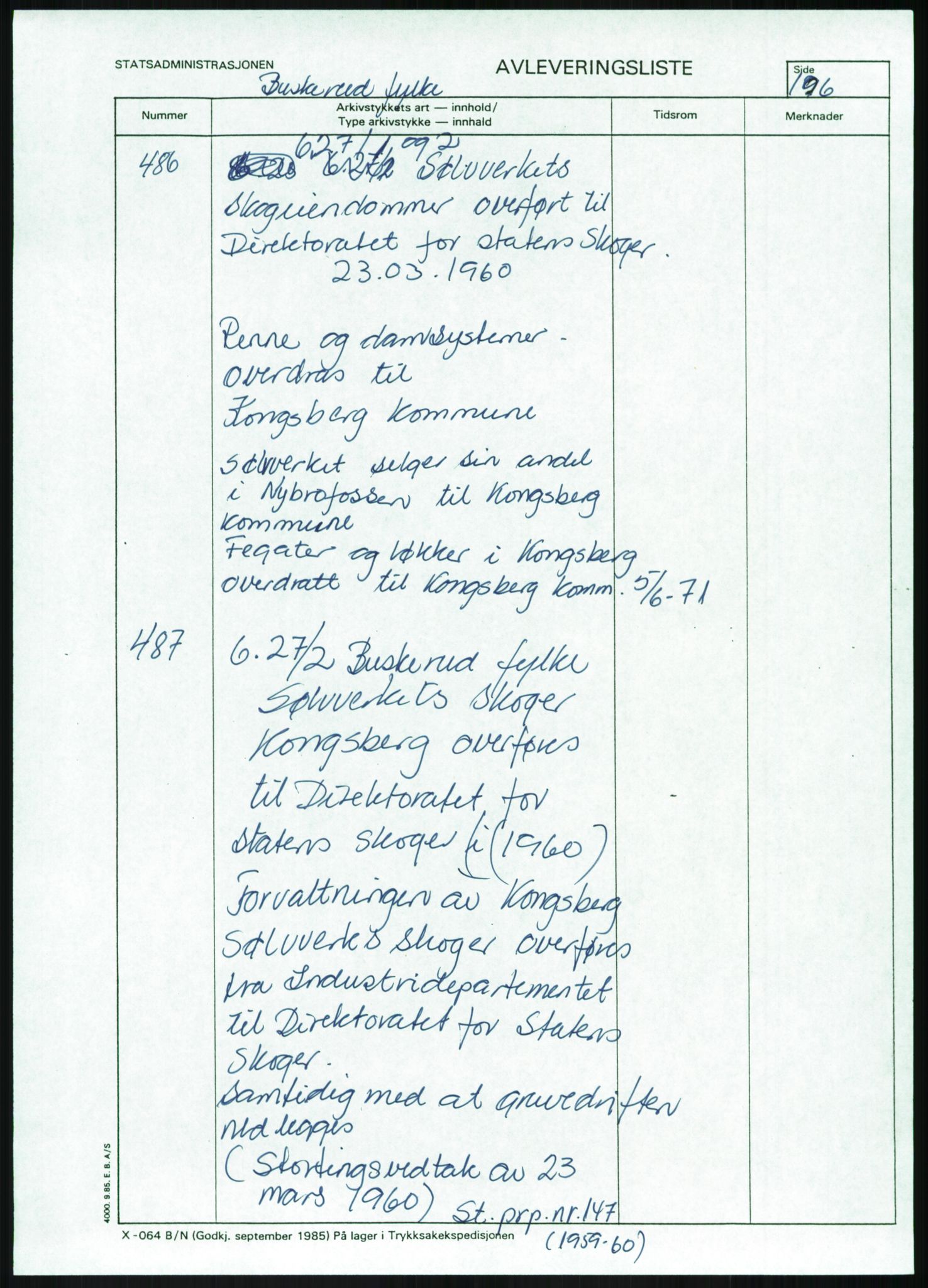 Direktoratet for statens skoger, AV/RA-S-1600/2/E/Eg/L0002: Arkivliste for 10.11-serien. Akershus til Sør-Trøndelag fylke. Mappenr. 1 - 925, 1957-1992, p. 197