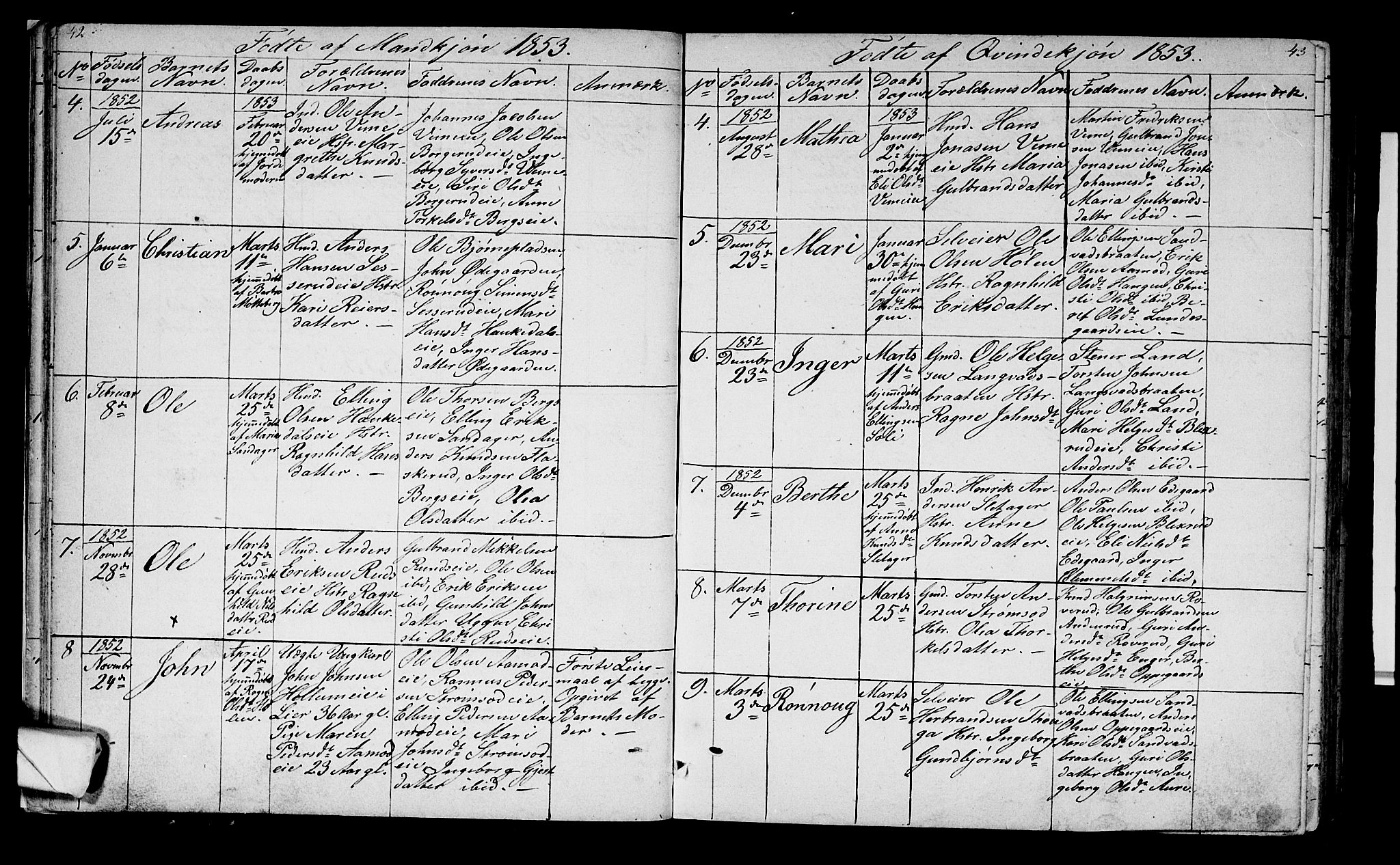 Lunder kirkebøker, SAKO/A-629/G/Ga/L0002: Parish register (copy) no. I 2, 1849-1868, p. 42-43
