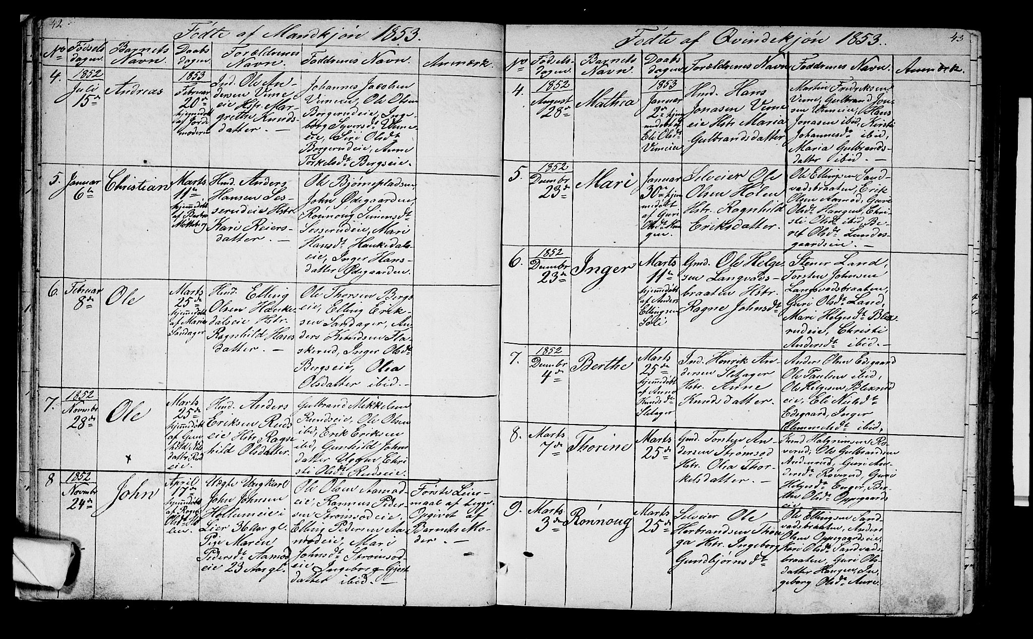 Lunder kirkebøker, AV/SAKO-A-629/G/Ga/L0002: Parish register (copy) no. I 2, 1849-1868, p. 42-43