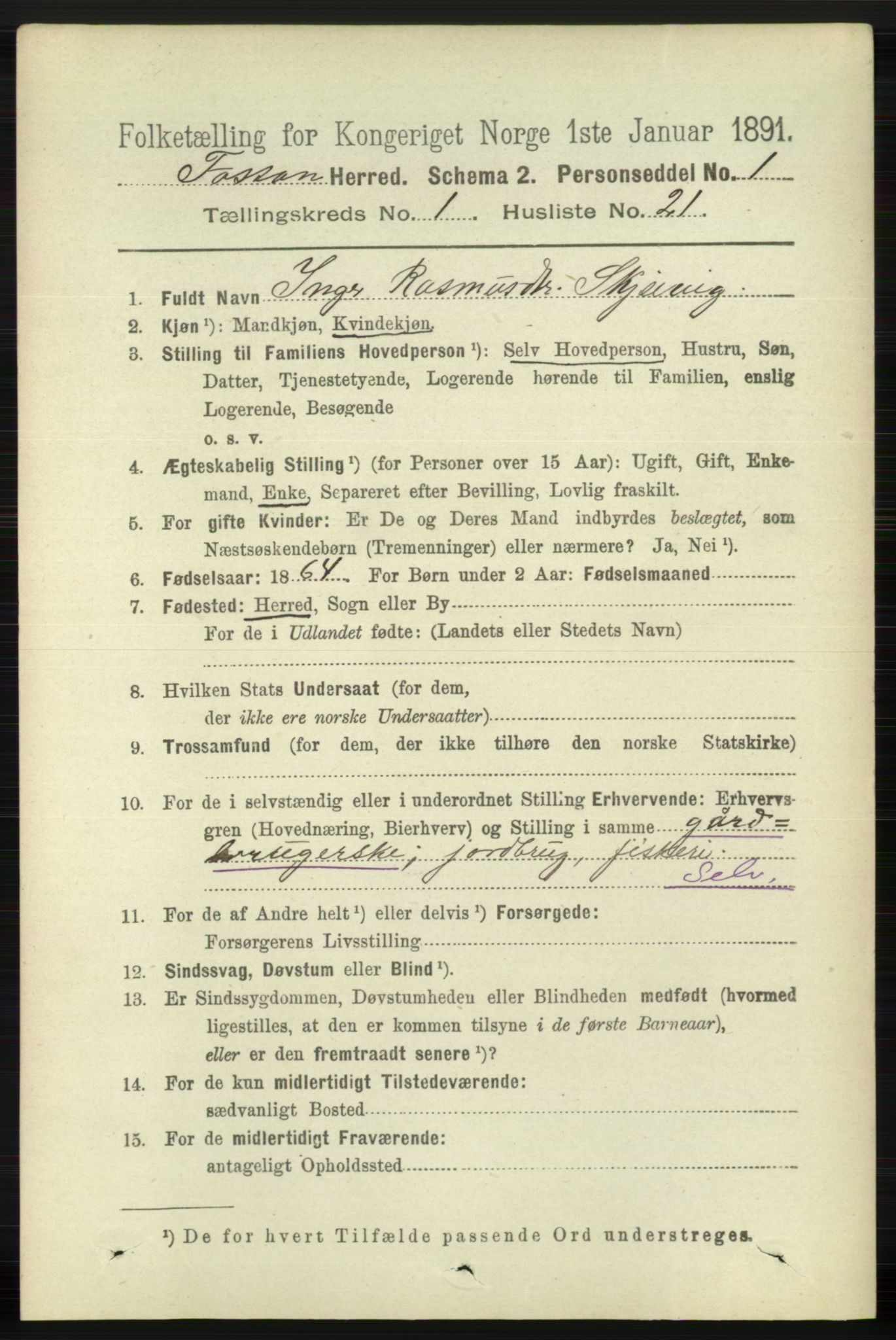 RA, 1891 census for 1129 Forsand, 1891, p. 176