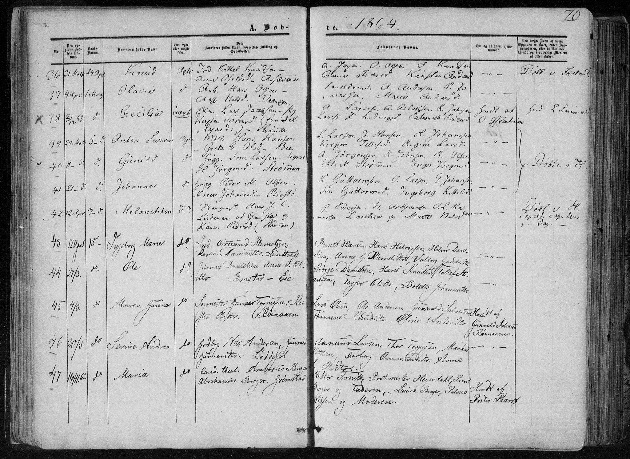 Øyestad sokneprestkontor, AV/SAK-1111-0049/F/Fa/L0015: Parish register (official) no. A 15, 1857-1873, p. 70
