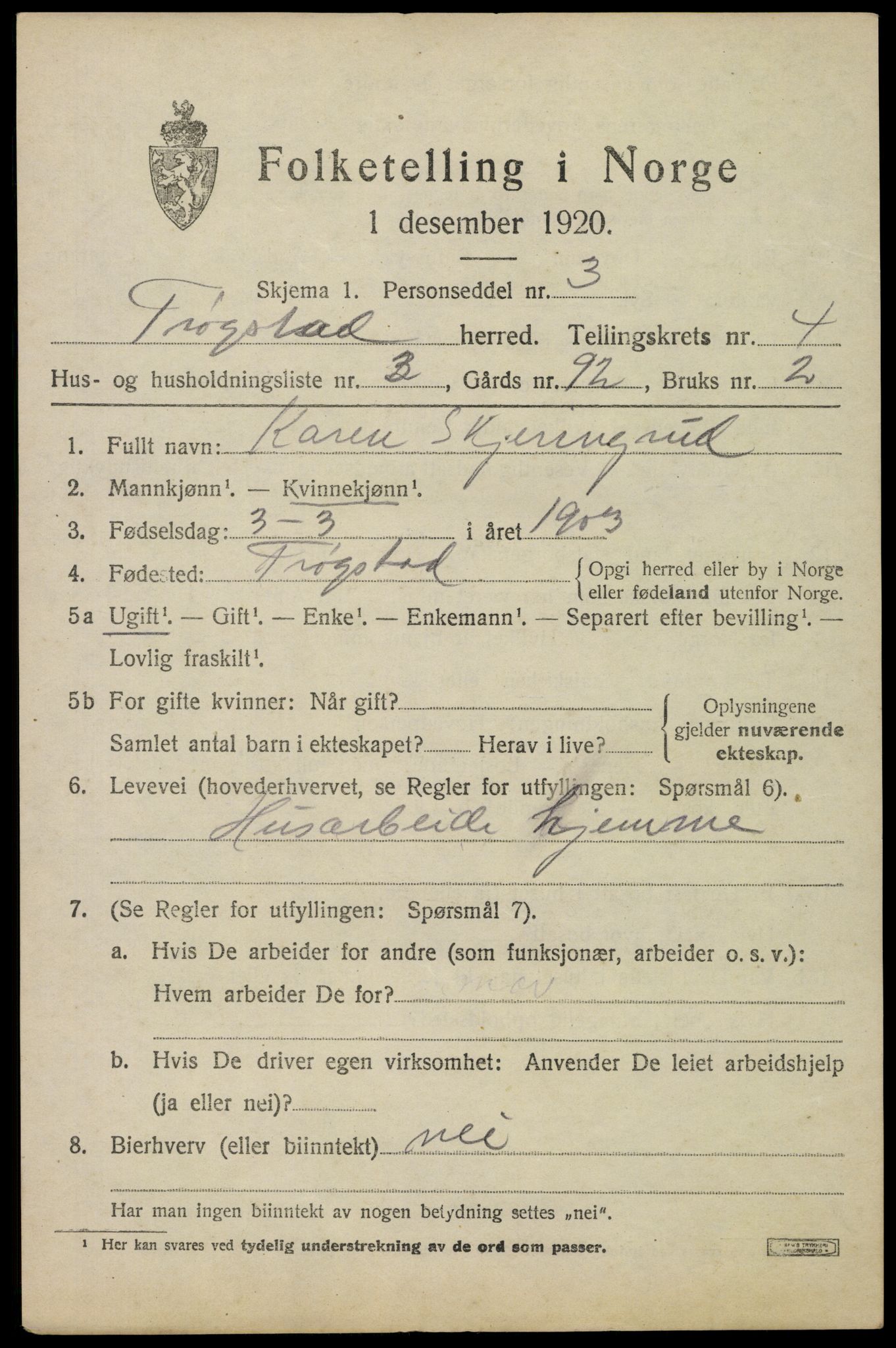 SAO, 1920 census for Trøgstad, 1920, p. 4650