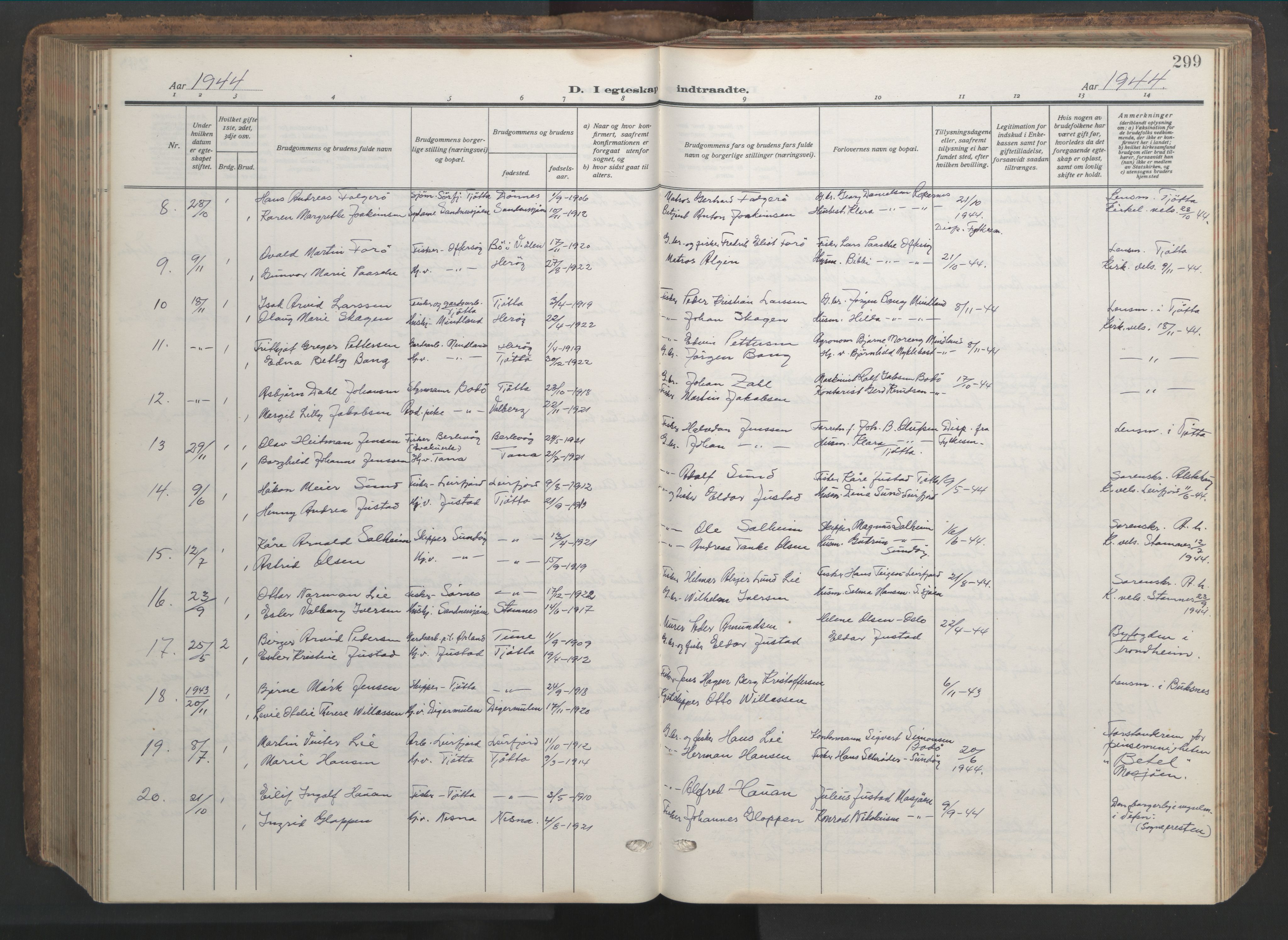 Ministerialprotokoller, klokkerbøker og fødselsregistre - Nordland, AV/SAT-A-1459/817/L0269: Parish register (copy) no. 817C04, 1921-1949, p. 299