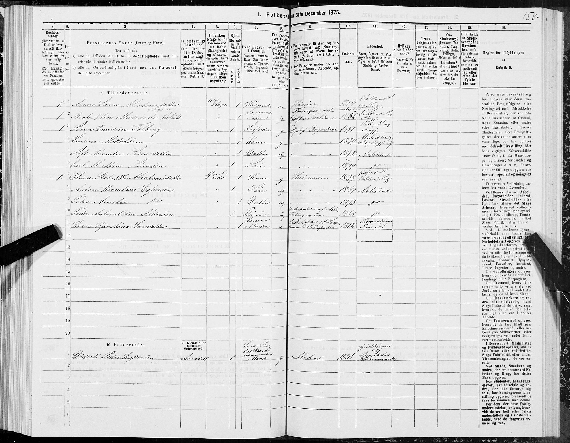 SAT, 1875 census for 1501P Ålesund, 1875, p. 1158