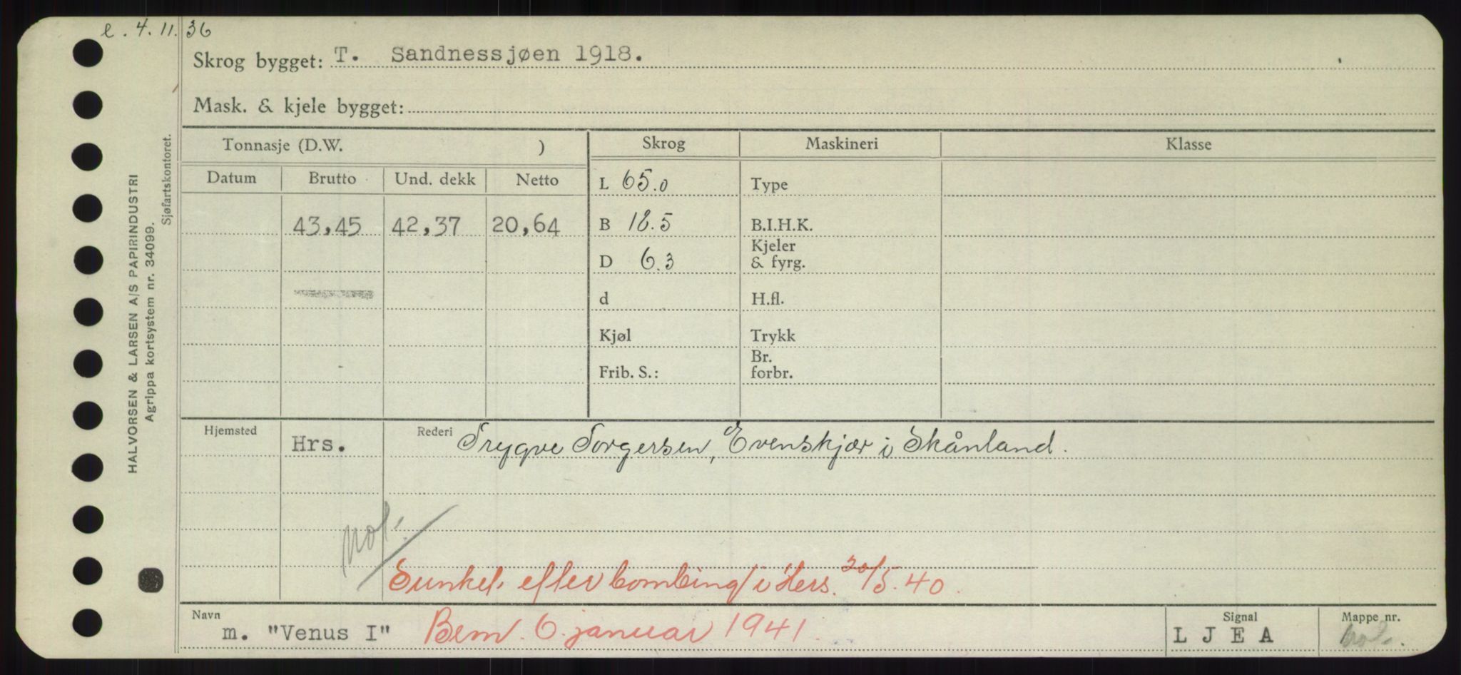 Sjøfartsdirektoratet med forløpere, Skipsmålingen, RA/S-1627/H/Hd/L0040: Fartøy, U-Ve, p. 493