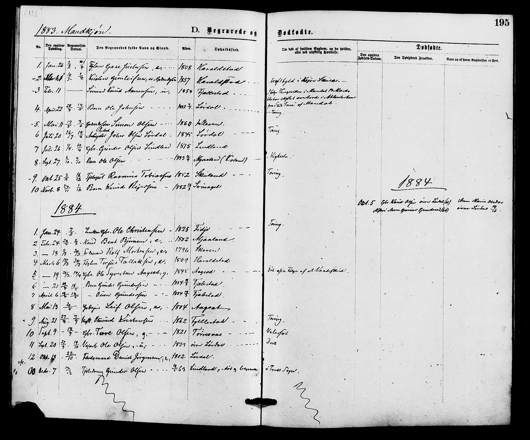 Holum sokneprestkontor, AV/SAK-1111-0022/F/Fa/Fab/L0006: Parish register (official) no. A 6, 1875-1886, p. 195