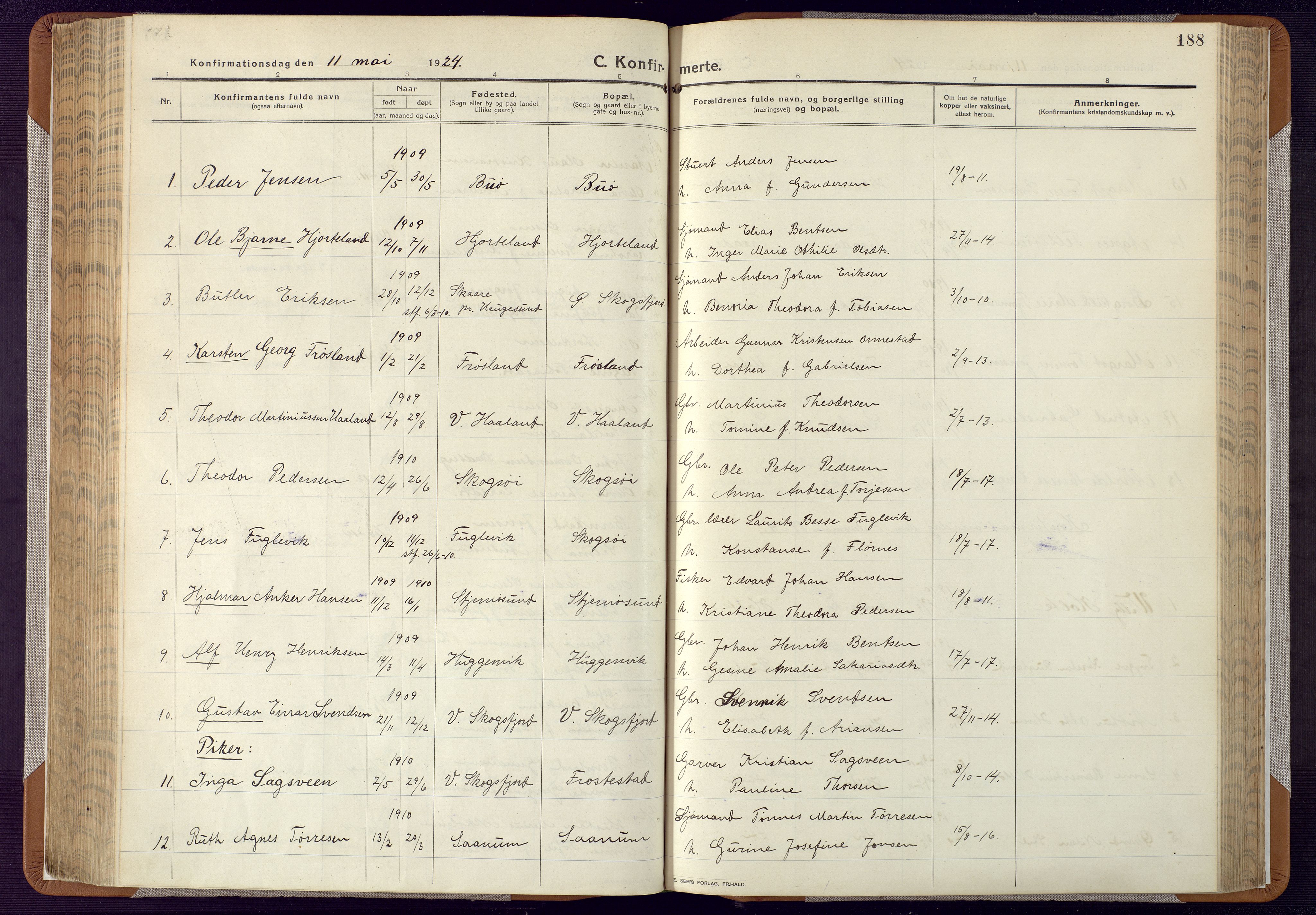 Mandal sokneprestkontor, SAK/1111-0030/F/Fa/Faa/L0022: Parish register (official) no. A 22, 1913-1925, p. 188