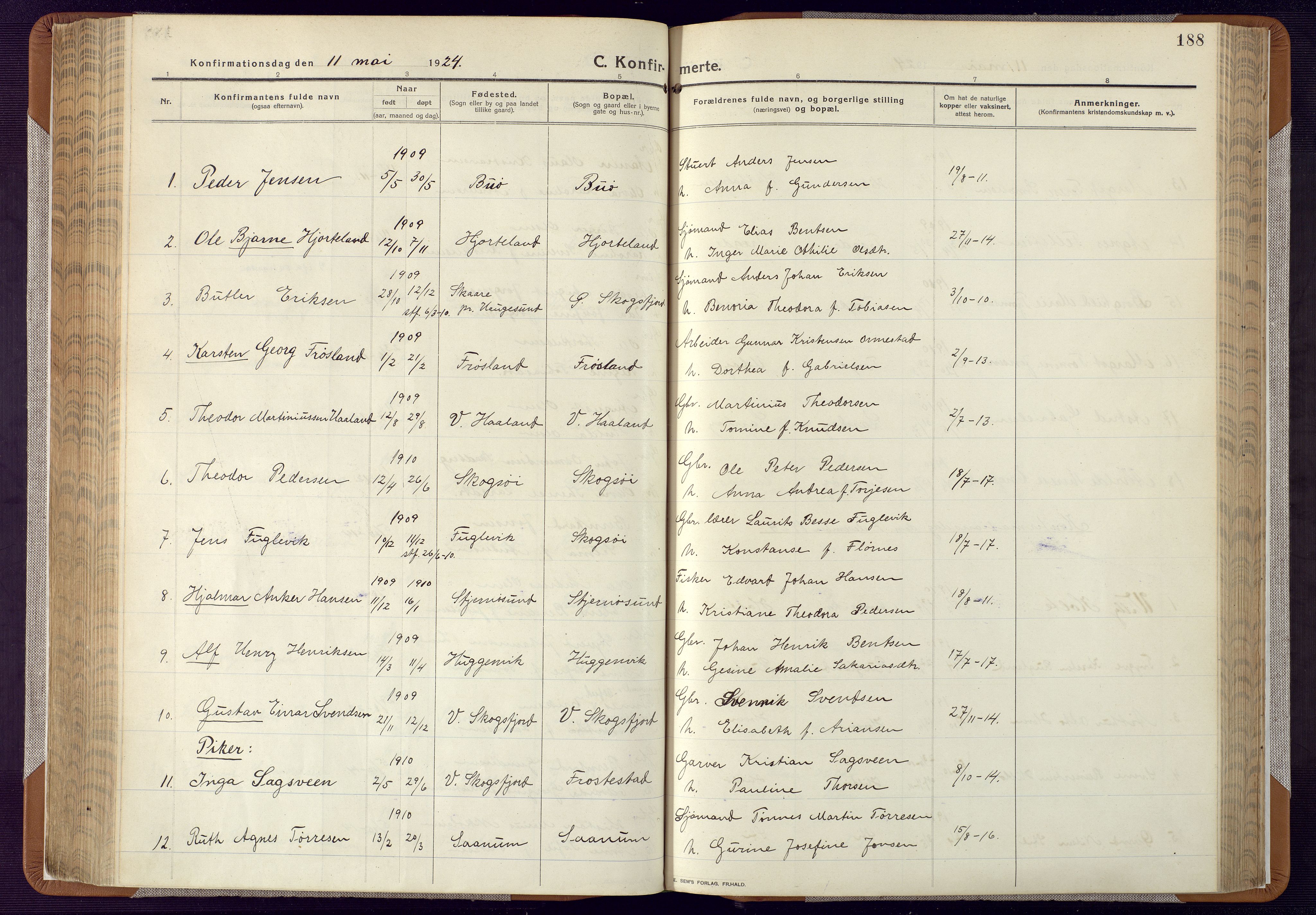 Mandal sokneprestkontor, AV/SAK-1111-0030/F/Fa/Faa/L0022: Parish register (official) no. A 22, 1913-1925, p. 188